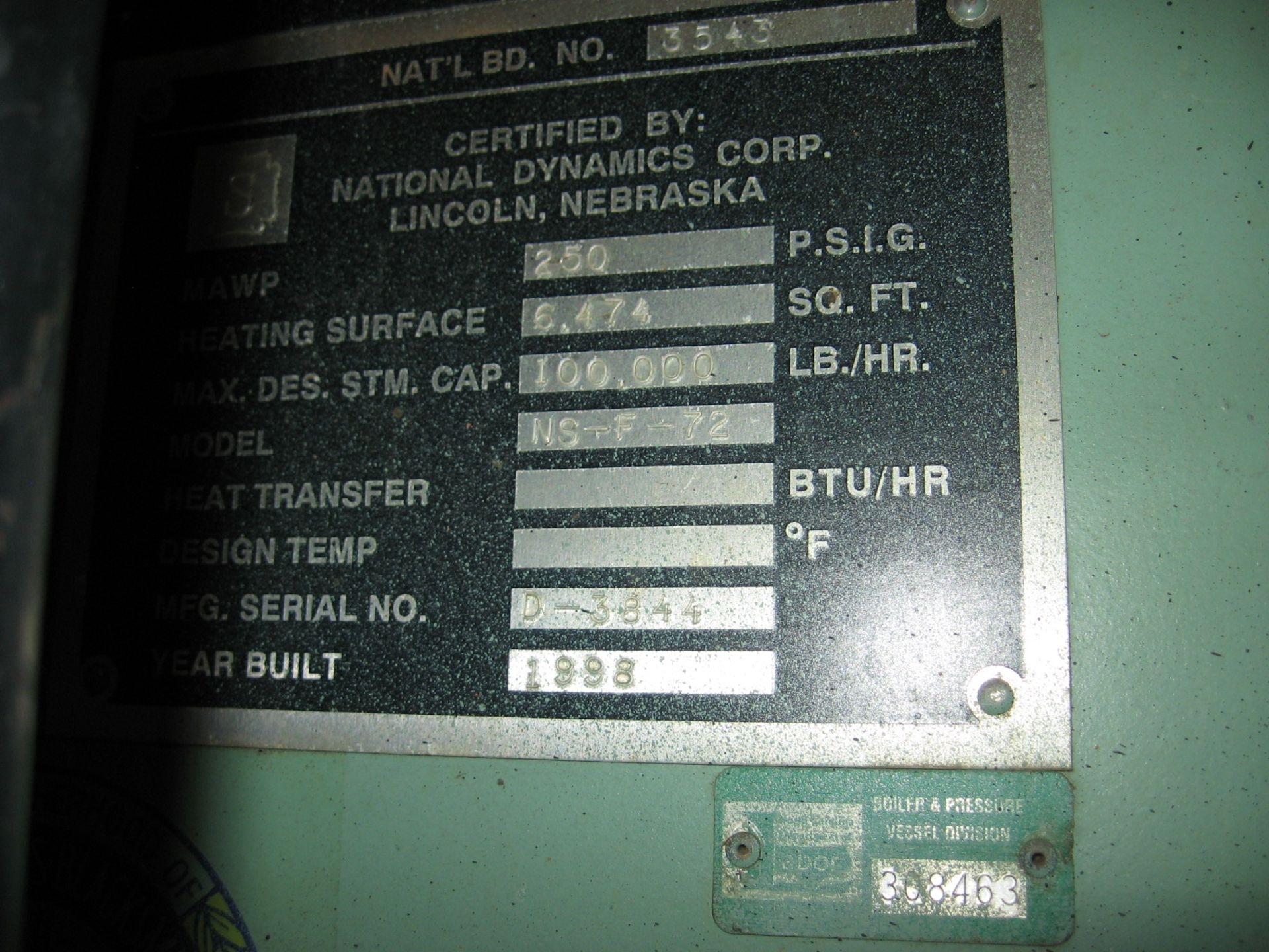BOILER B3, NEBRASKA BOILER, WATER TUBE, MODEL NS-F-72, CAPACITY 100,000 LB/H, BOILER SQ FT 6474, MAX - Image 6 of 30