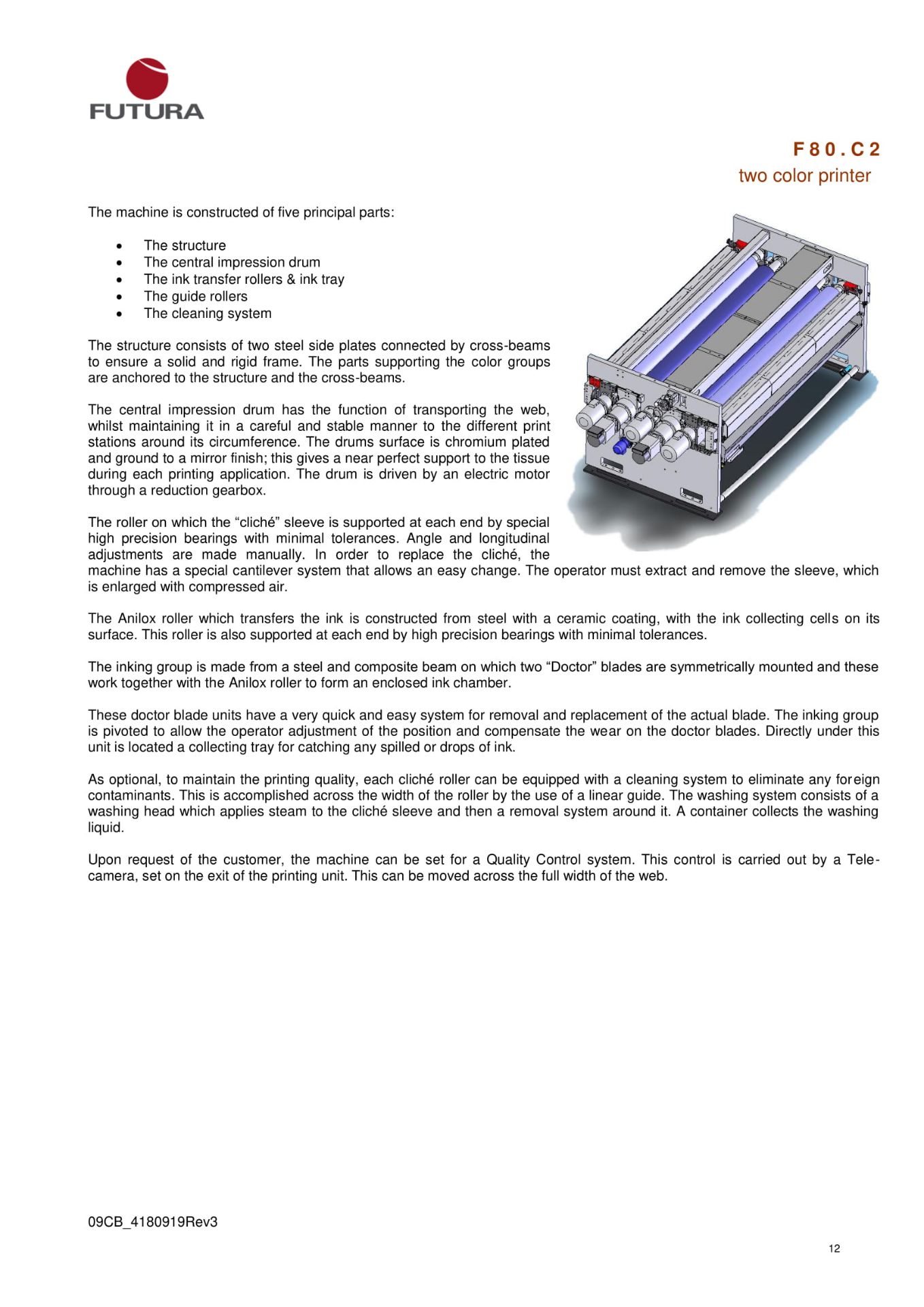 FUTURA dual color printer. Machine type F80.C2 S/N F00086/00424. 2010. 460Amp 60Hz. HMI unit and - Image 12 of 14