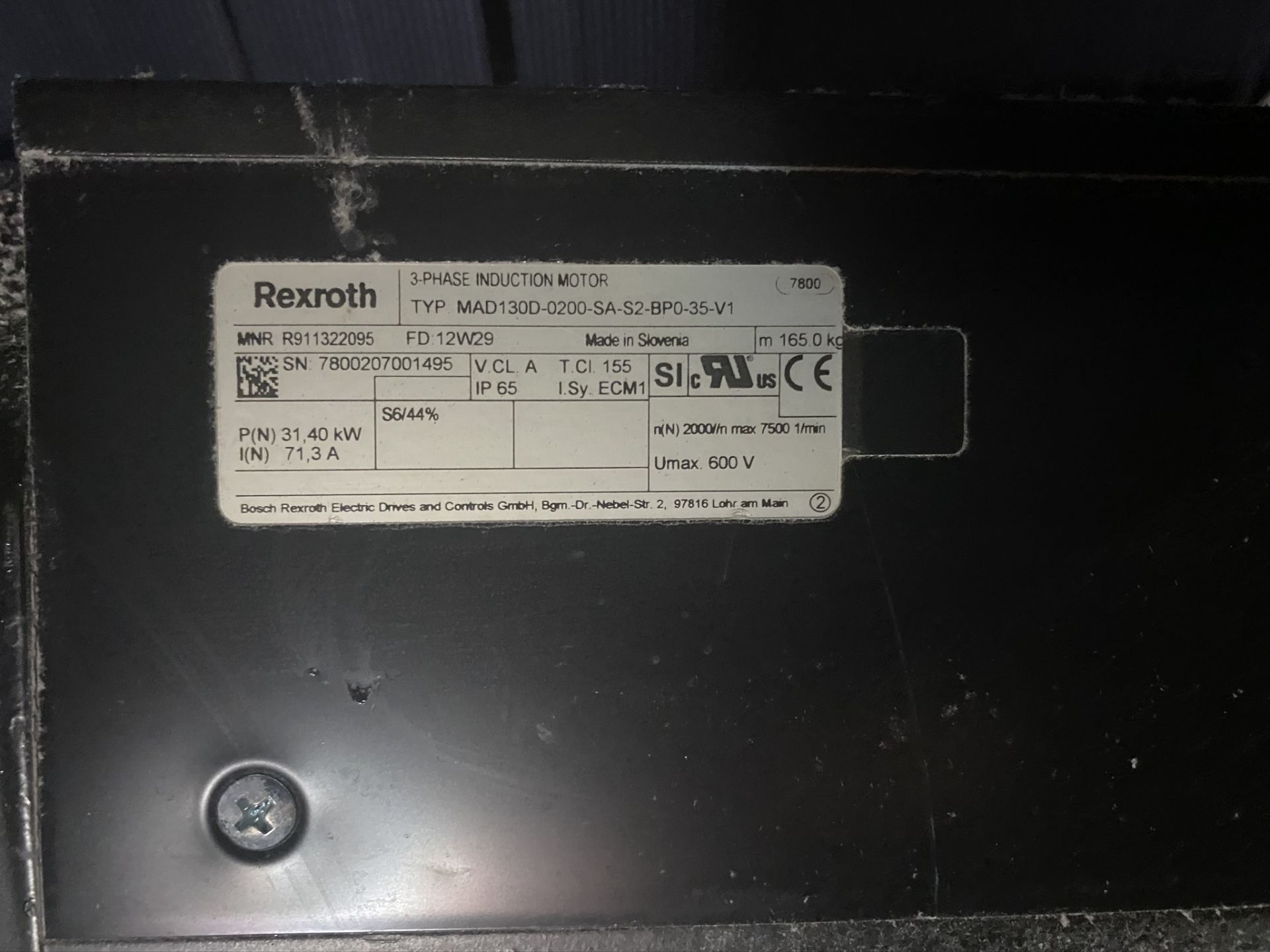 Rexroth motor. 3-Phase induction motor. Typ: MAD130D-0200-SA-S2-BP0-35-V1. S/N 7800207001495. (S. - Image 2 of 2
