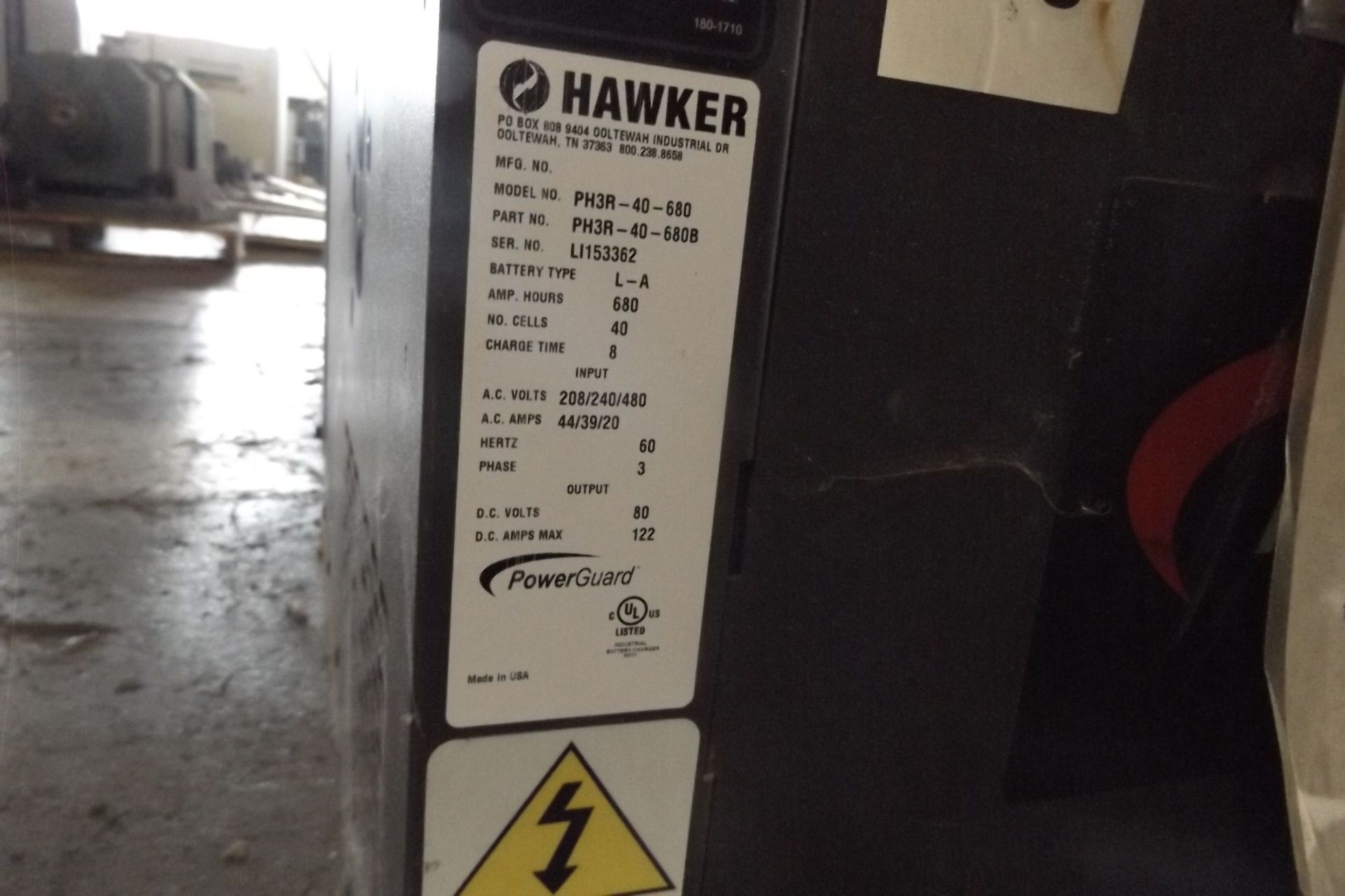 HAWKER BATTERY CHARGER, MODEL # PH3R-40-680  (MAINT SHOP) - Image 3 of 3