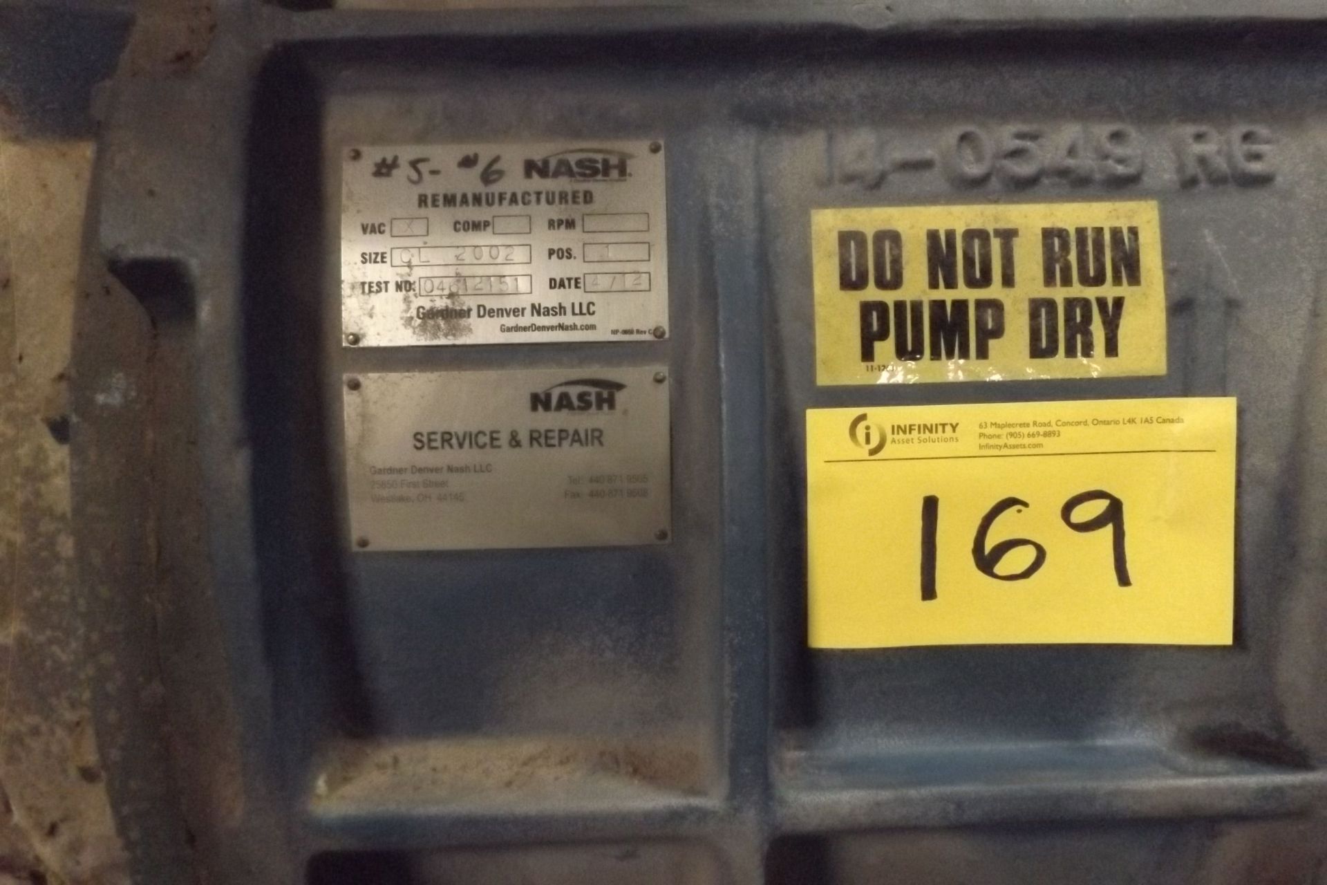 2012 REMANUFACTURED NASH VACUUM PUMP, SIZE=CL-2002, CW/ SEPERATOR AND SILENCER (#5 RAIL DOCK) - Image 2 of 3