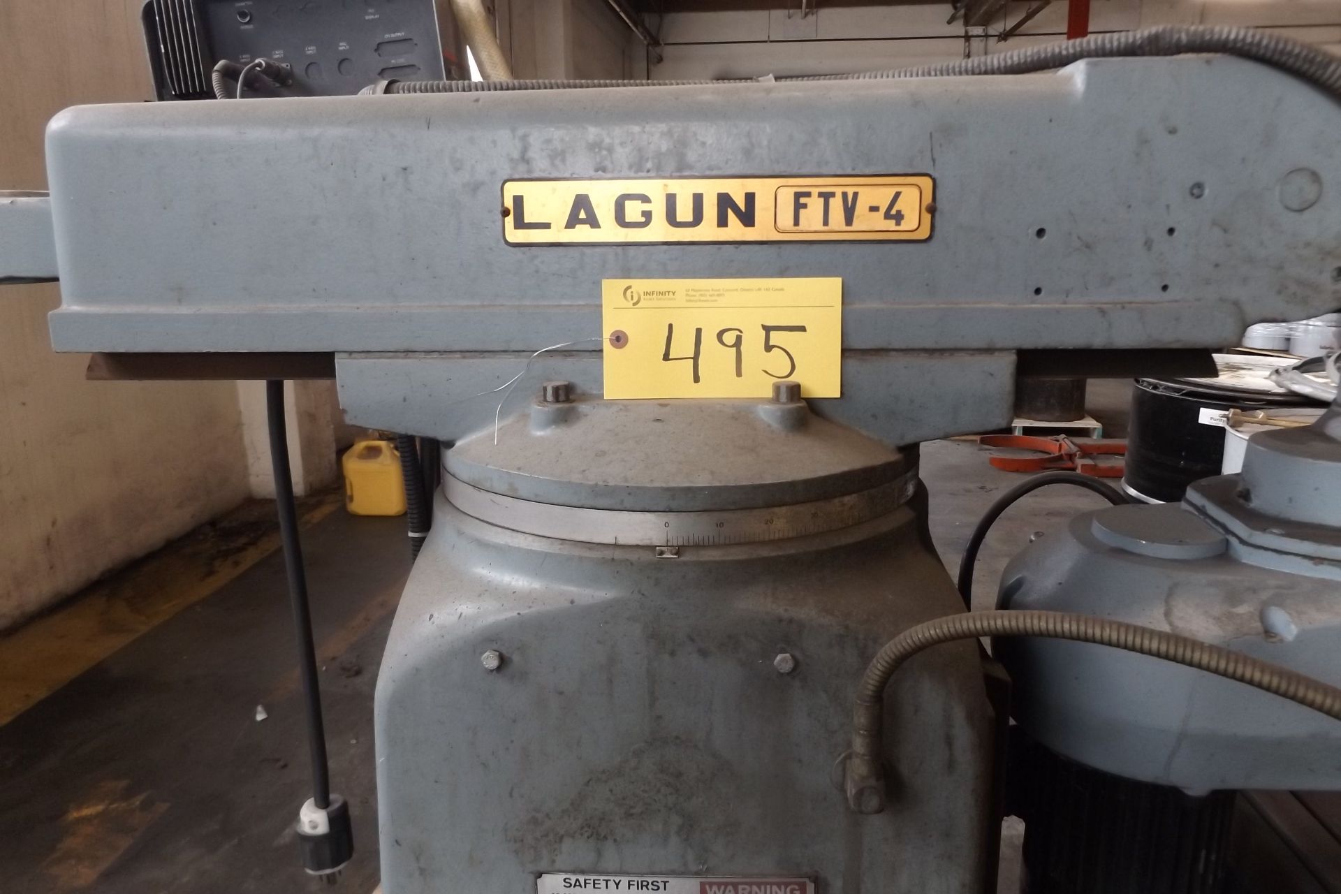 LAGUN, FTV-4 KNEE MILLING MACHINE, 4HP VERTICAL HEAD, SPINDLE SPEEDS 70-4200 RPM, 58"X11" TABLE, CW/ - Image 5 of 5