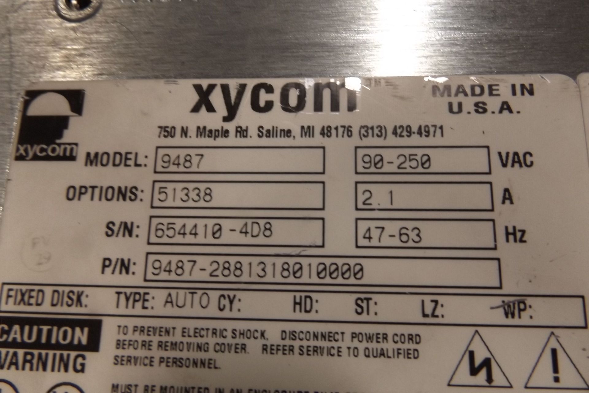 XYCOM 9487 TOUCH SCREEN ( NEEDS REPAIR ) (PRODUCTION FLOOR) - Image 2 of 5