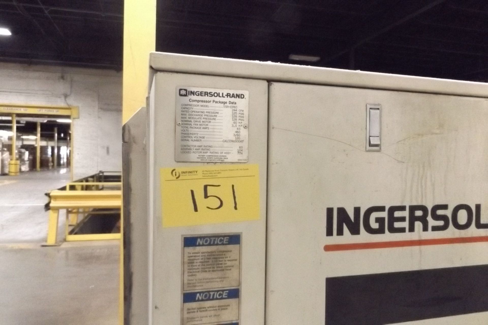 2000, INGERS0LL-RAND AIR COMPRESSOR, MODEL- SSR-EP60, SER# CA339U00047 60 HP [#2,RAIL DOCK] - Image 2 of 4