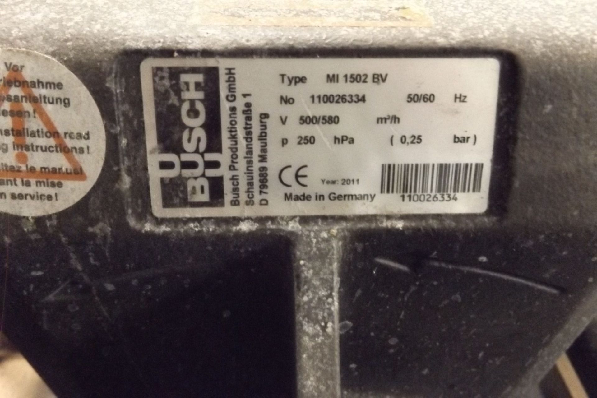 BUSCH DRY VACUUM PUMP, TYPE=M1 1502 BV  (MAINT SHOP) - Image 3 of 4