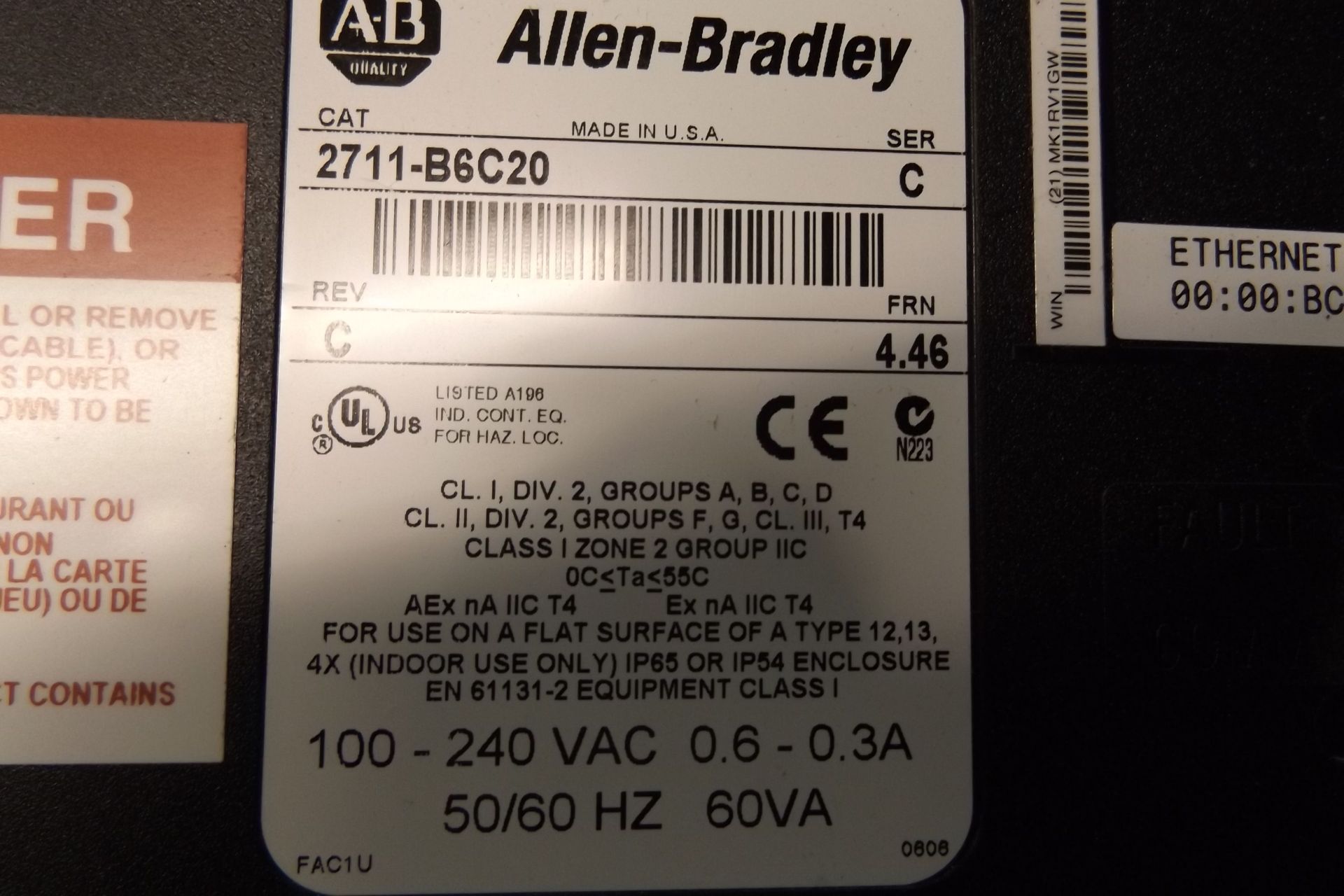 ALLEN-BRADLEY PANEL VIEW 600, HMI / TOUCH SCREEN - Image 2 of 4