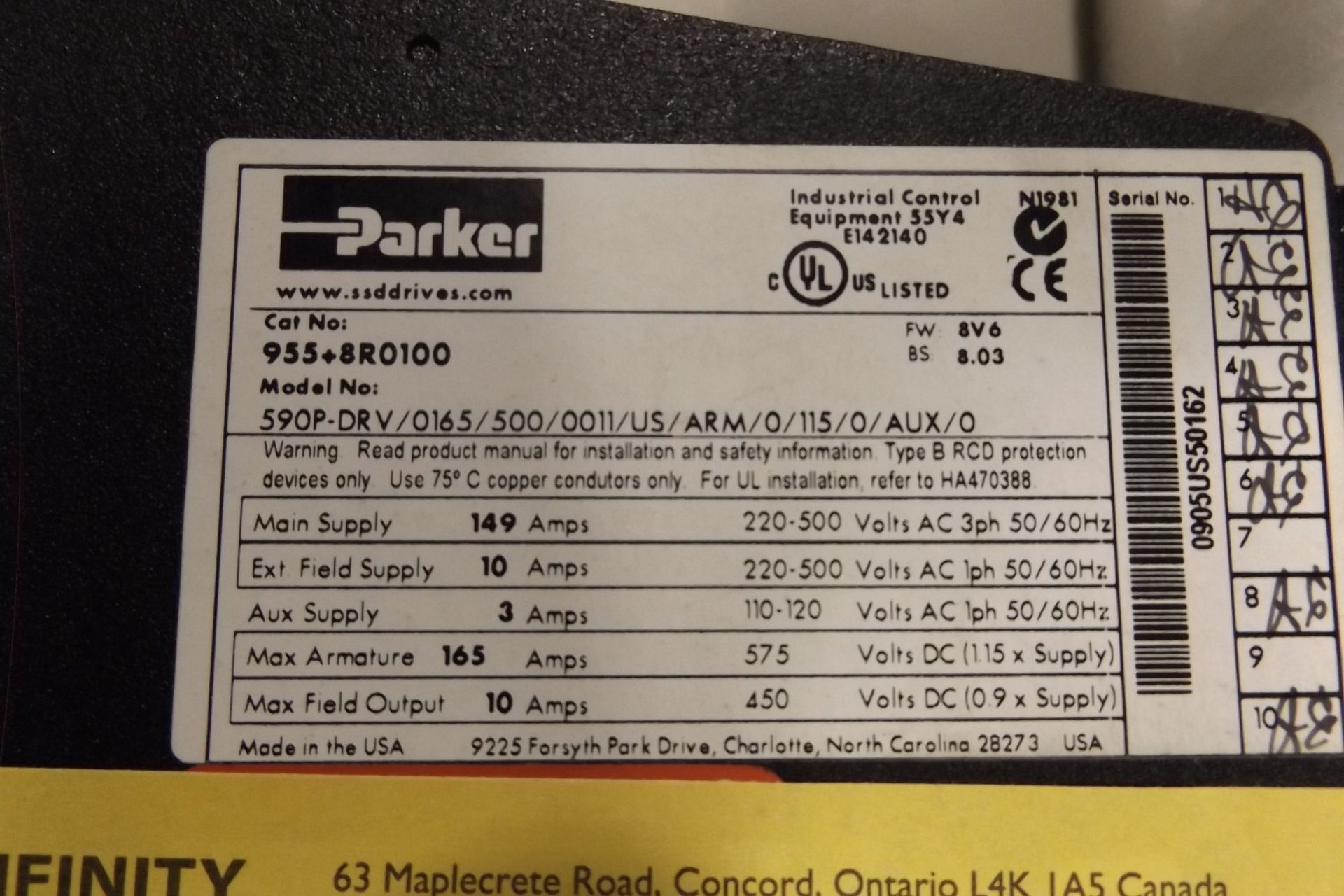 PARKER/SSD DRIVE, 50/110 HP 230-460V AC, # 955-8R0100 (PRODUCTION FLOOR) - Image 2 of 3