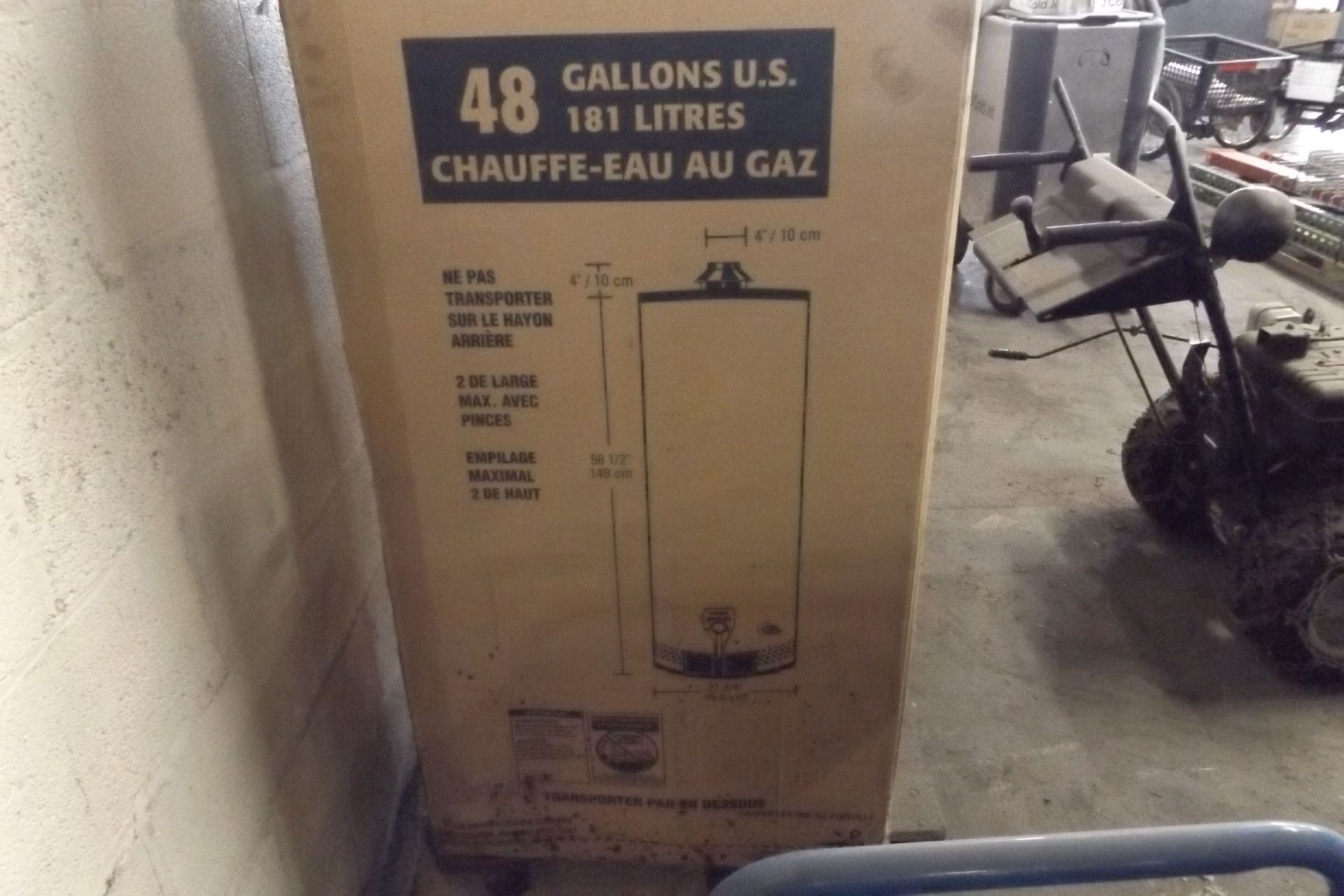 RHEEM-RUUD, GAS FIRED 48 GAL HOT WATER HEATER, ( STILL IN BOX)  (MAINT SHOP)