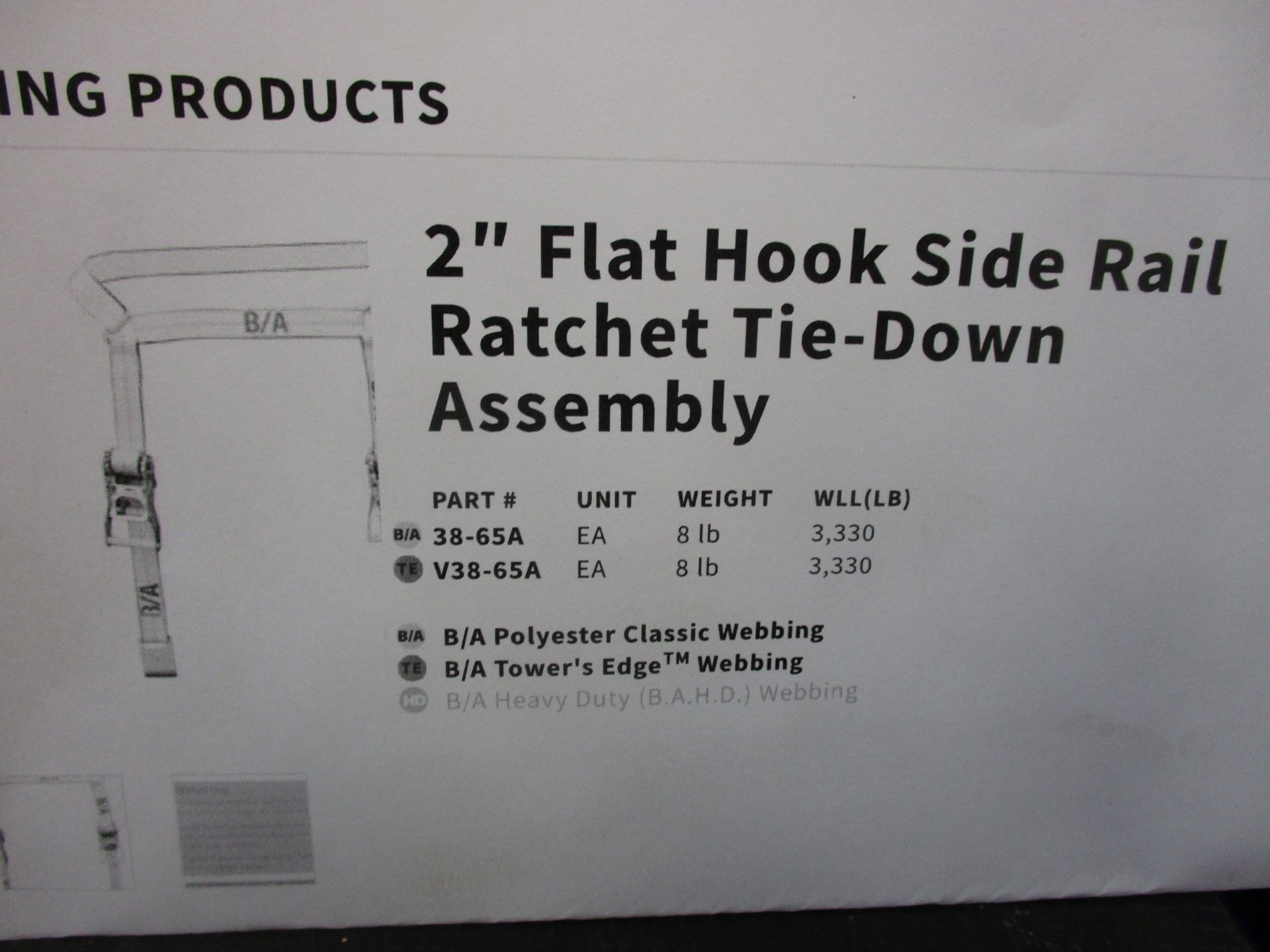 4PC B/A TOWING PRODUCTS 2" FLAT HOOK SIDE RAIL RATCHET TIE DOWN ASSEMBLY - Image 2 of 2