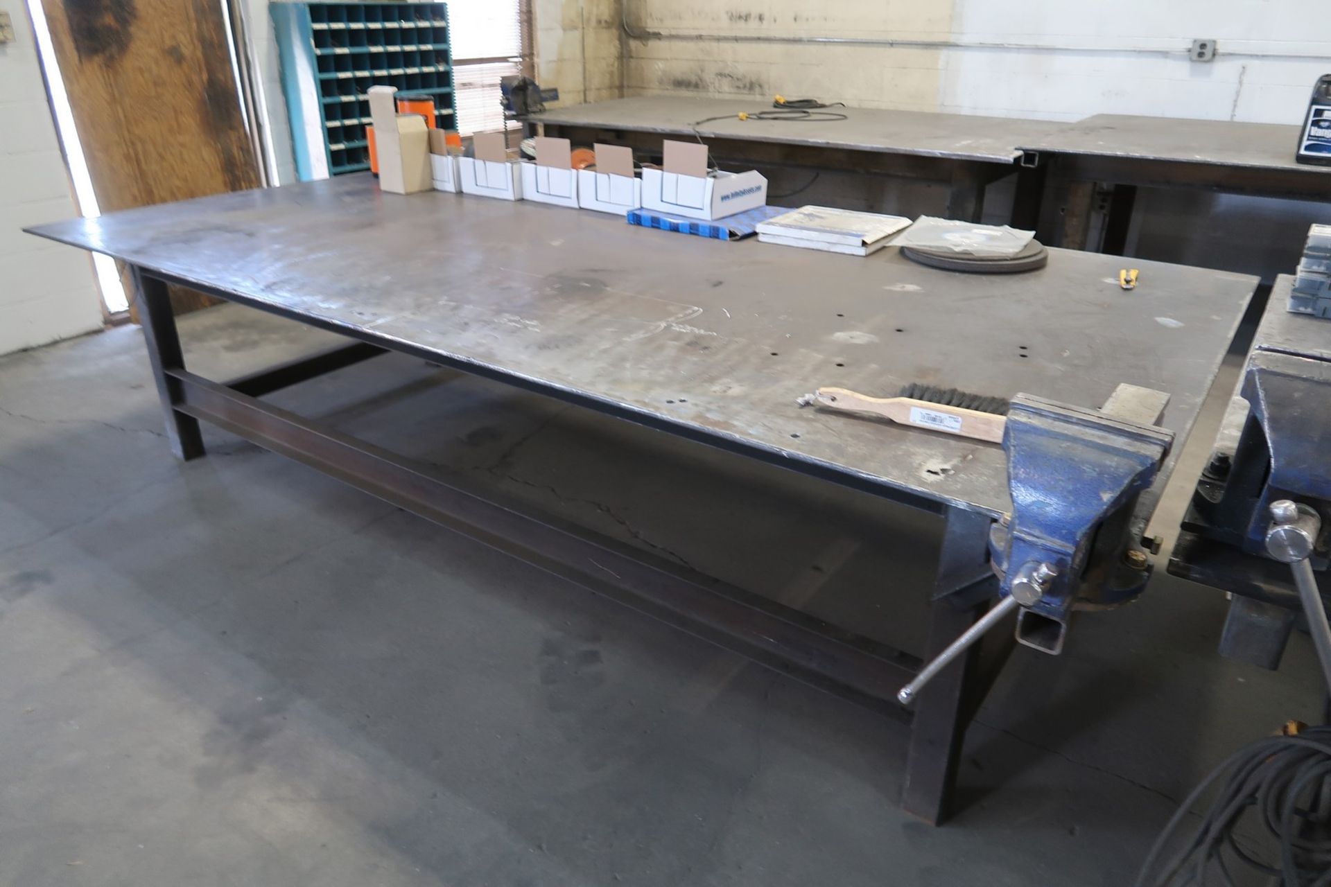 STEEL WORK TABLE 5' X 10' W/BENCH VISE