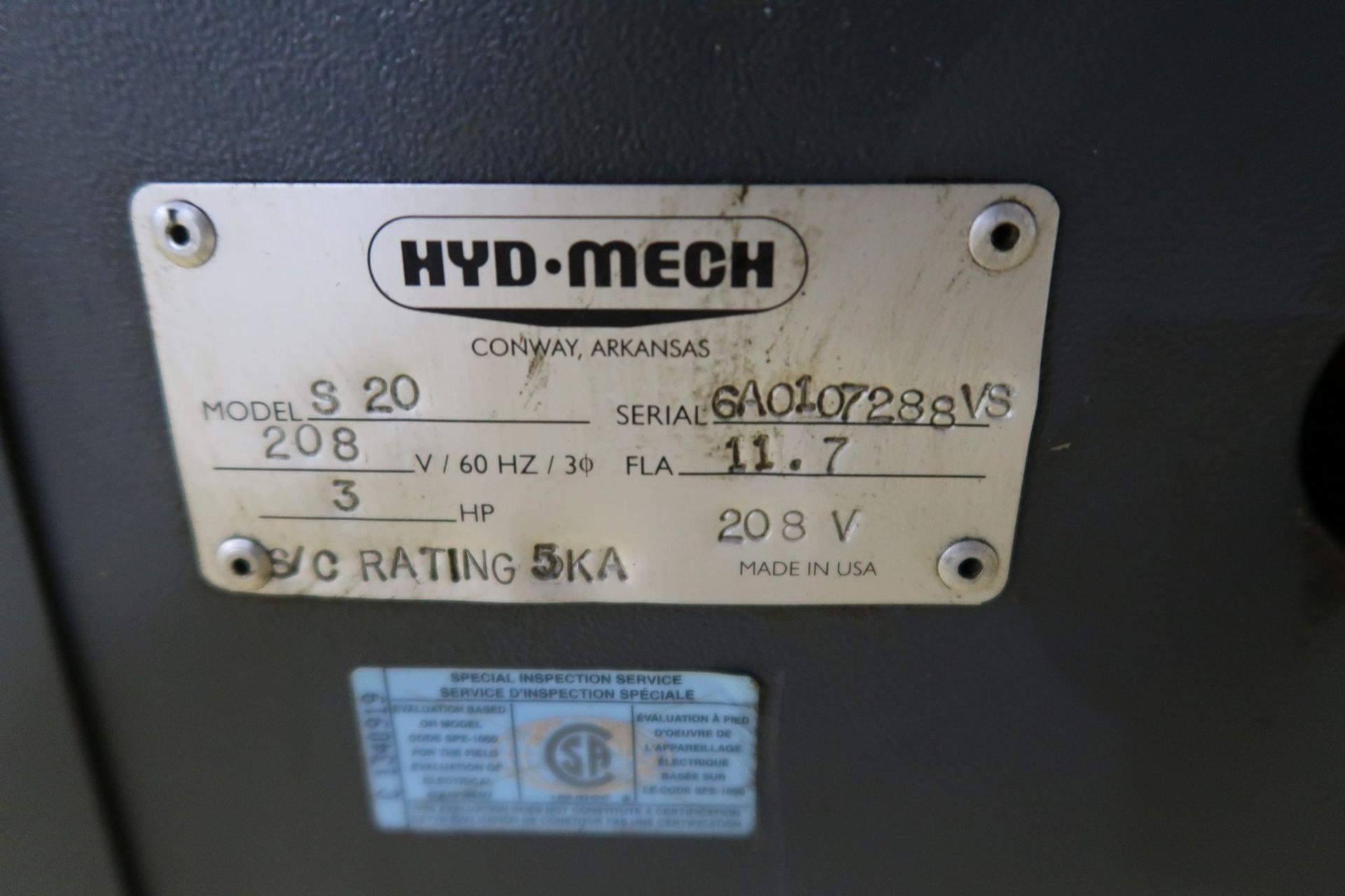 2007 HYD-MECH S-20 SERIES III METAL CUTTING BAND SAW S/N 6A0407288V8 - Image 4 of 4