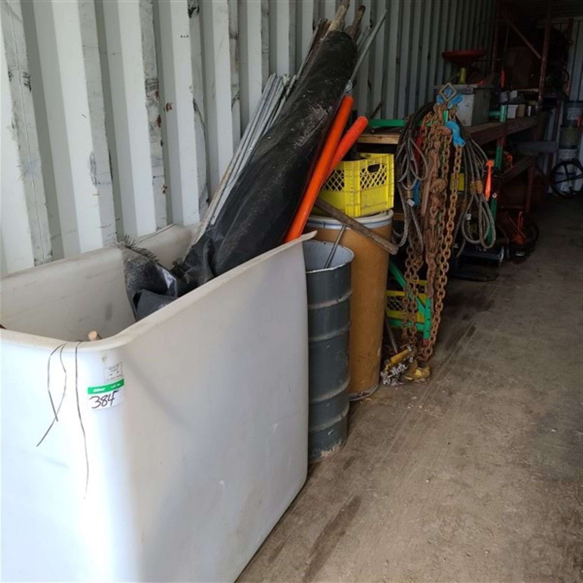 CONTENTS OF BLUE SEACAN CONTAINER, REEL OF ROPE, TIRES, SLINGS ETC. - Image 2 of 15