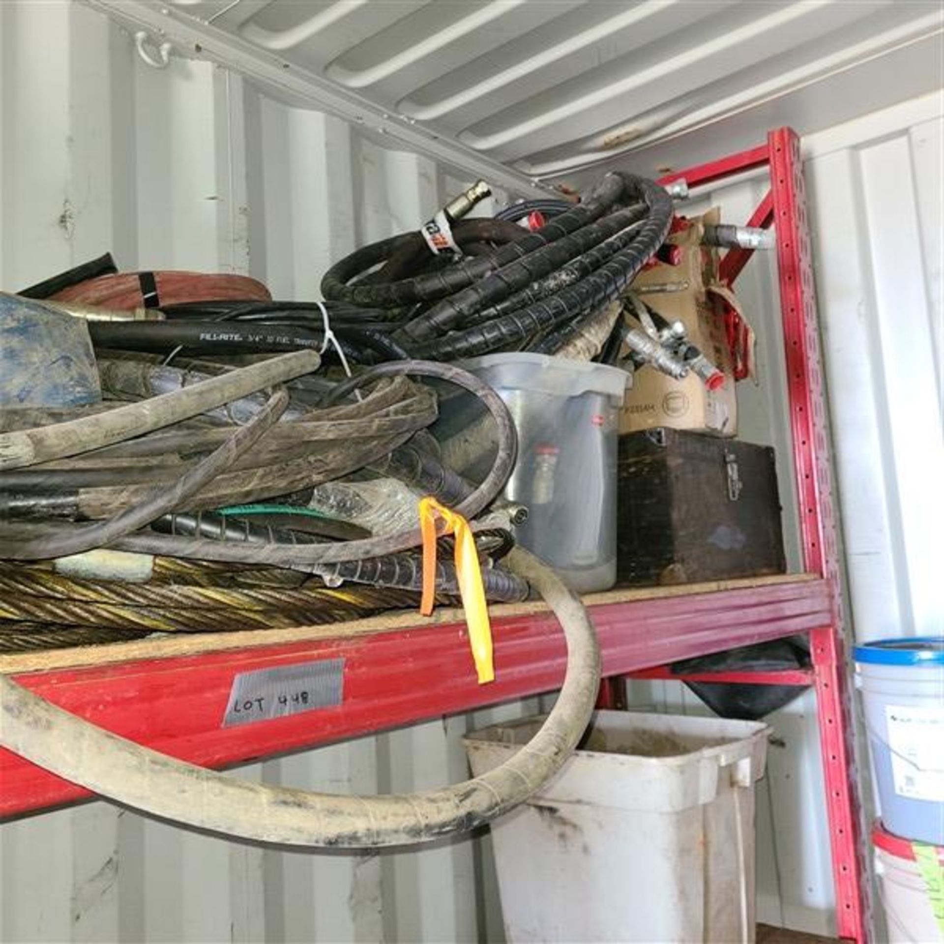 CONTENTS OF BLUE SEACAN CONTAINER, REEL OF ROPE, TIRES, SLINGS ETC. - Image 13 of 15