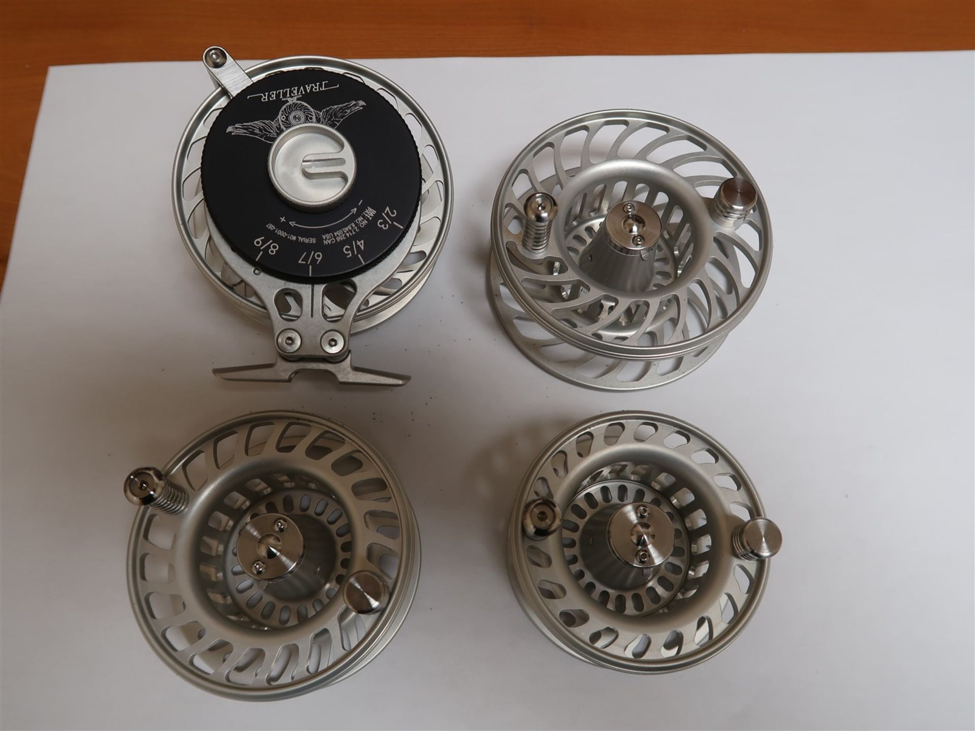 The Traveller Set of 4 interchangeable adjustable spool size Fly Fishing Reels (Silver Satin Finish) - Image 5 of 5