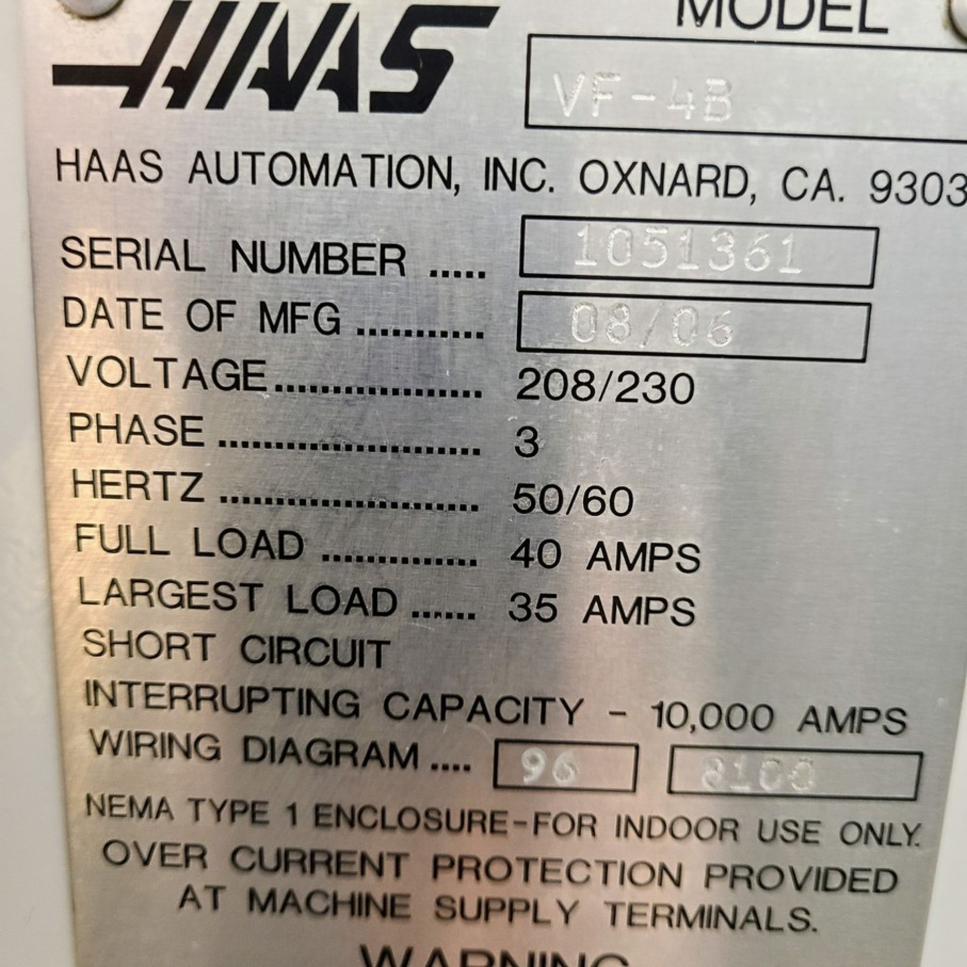 2008 HAAS VF-4B CNC VMC, S/N 1051361, TRAVELS 50” X 20” Y 25” Z HAAS VOP-D, 20HP, 2-SPEED GEAR - Image 8 of 9