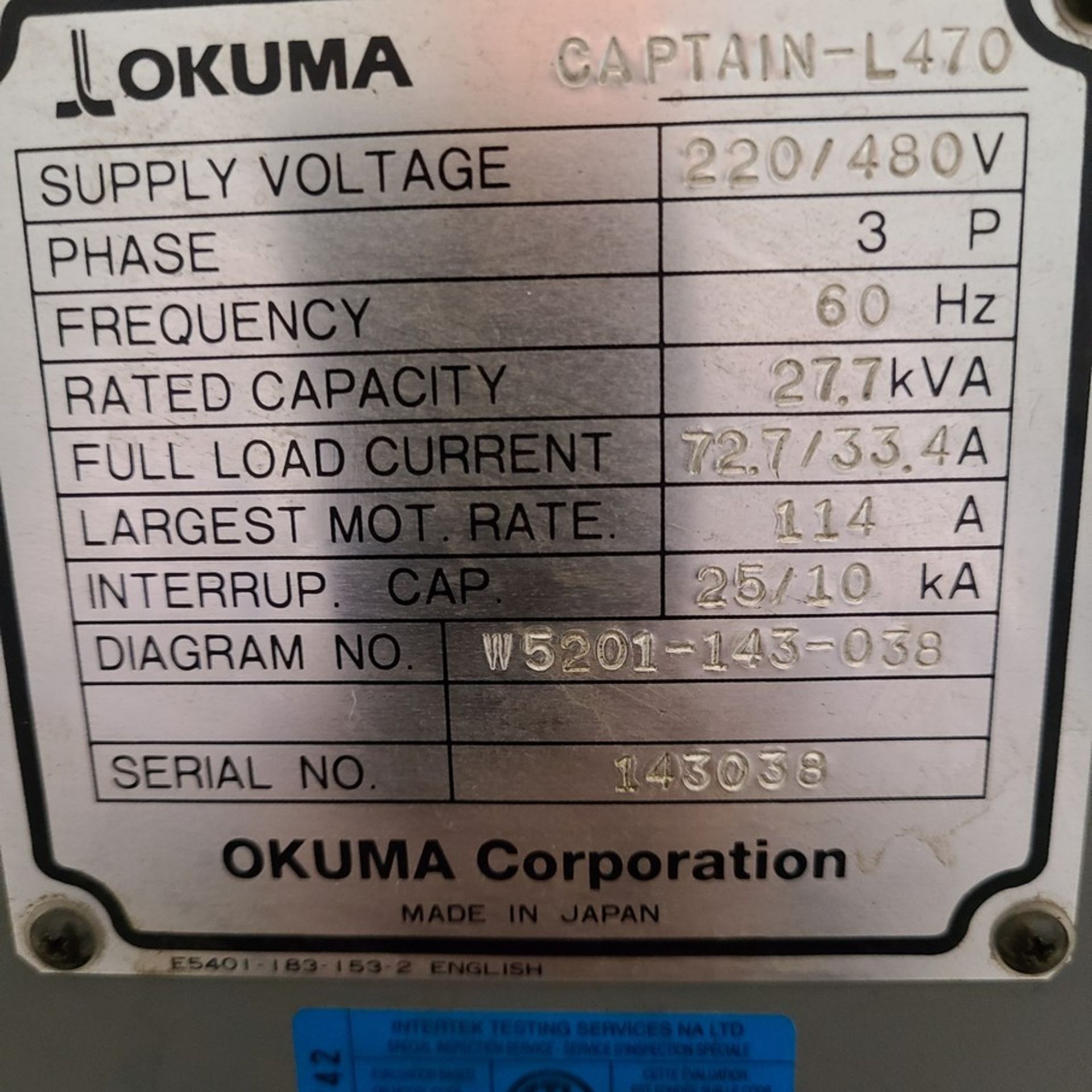 2009 OKUMA CAPTAIN L470 CNC LATHE, 24.4" SWING , 4.33" SPINDLE, 15" CHUCK - Image 9 of 9