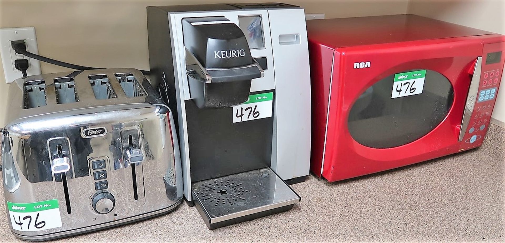 KEURIG COFFEE MACHINE, RCA MICROWAVE & TOASTER