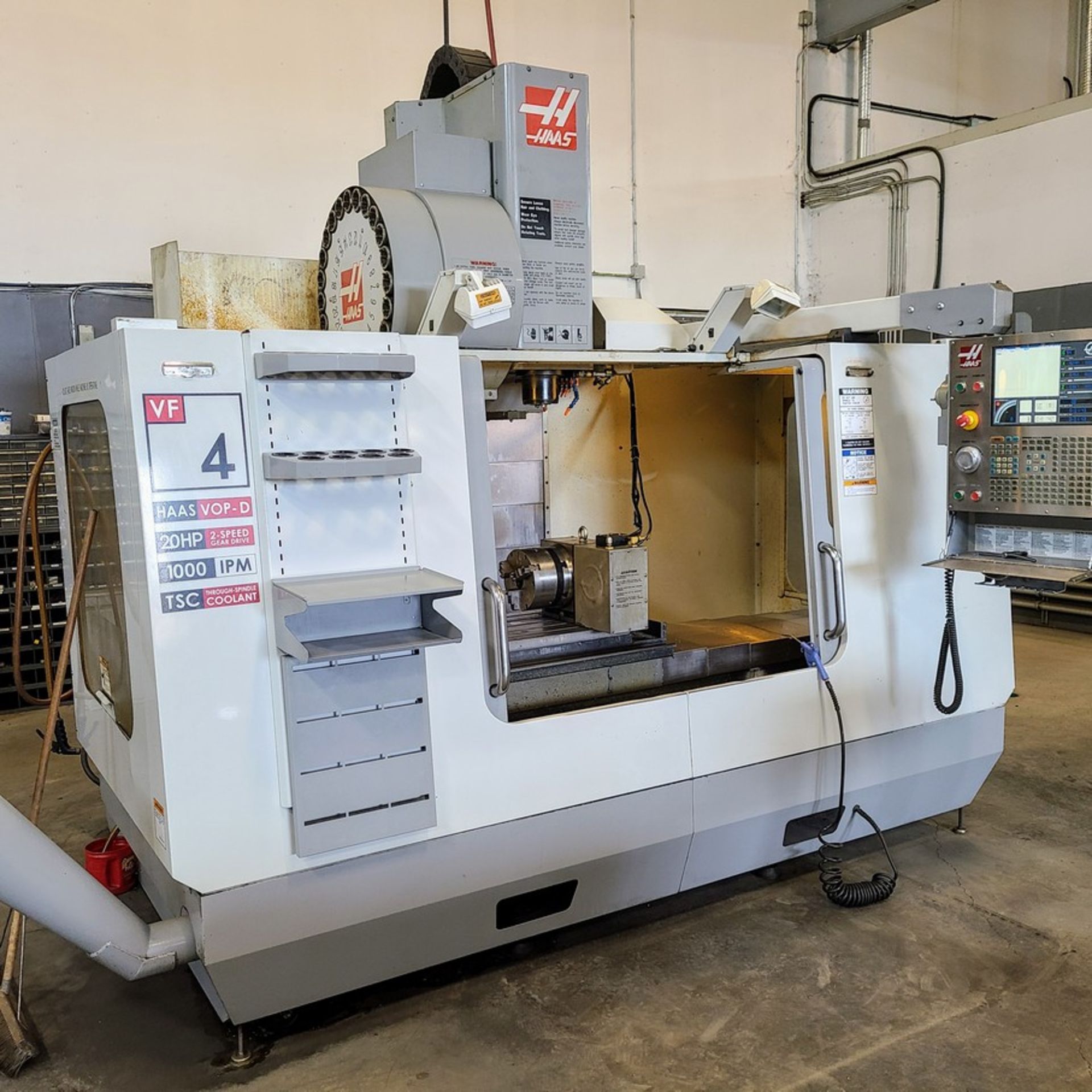 2008 HAAS VF-4B CNC VMC, S/N 1051361, TRAVELS 50” X 20” Y 25” Z HAAS VOP-D, 20HP, 2-SPEED GEAR