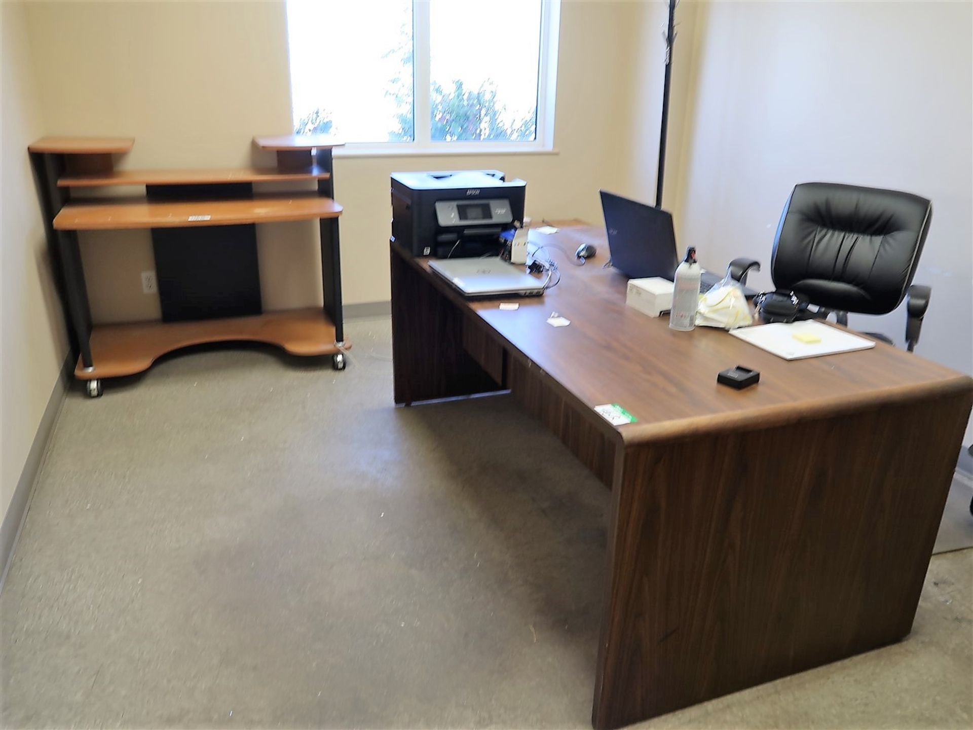 ALL OFFICE FURNITURE IN OFFICE ROOM W/PRINTER & DELL LAPTOP
