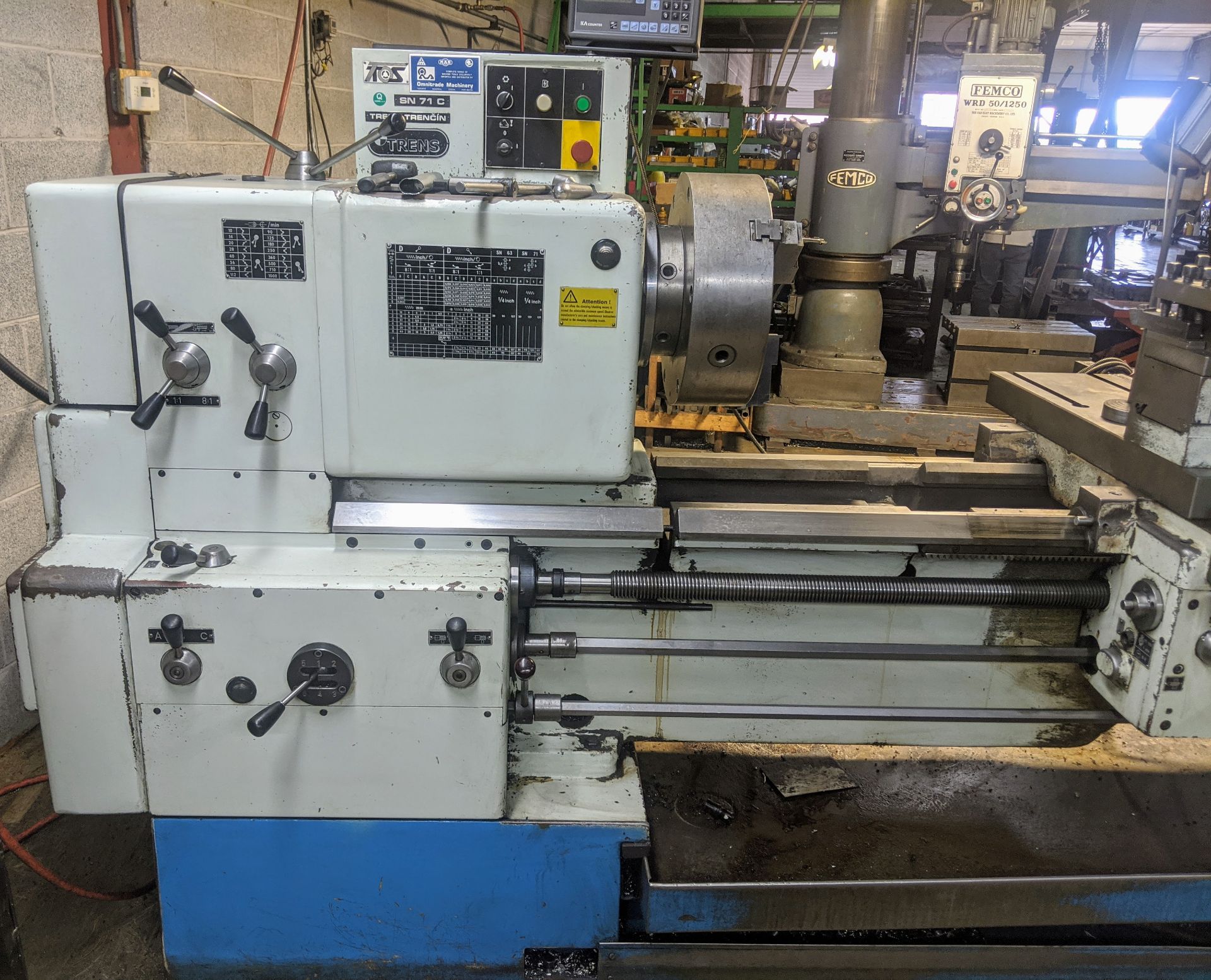 TOS SN71C Lathe, 28” x 120”, Mitutoyo 2-Axis DRO, 16” 3-Jaw Chuck, 3” Bore, Speeds to 1,000 RPM, - Image 9 of 15