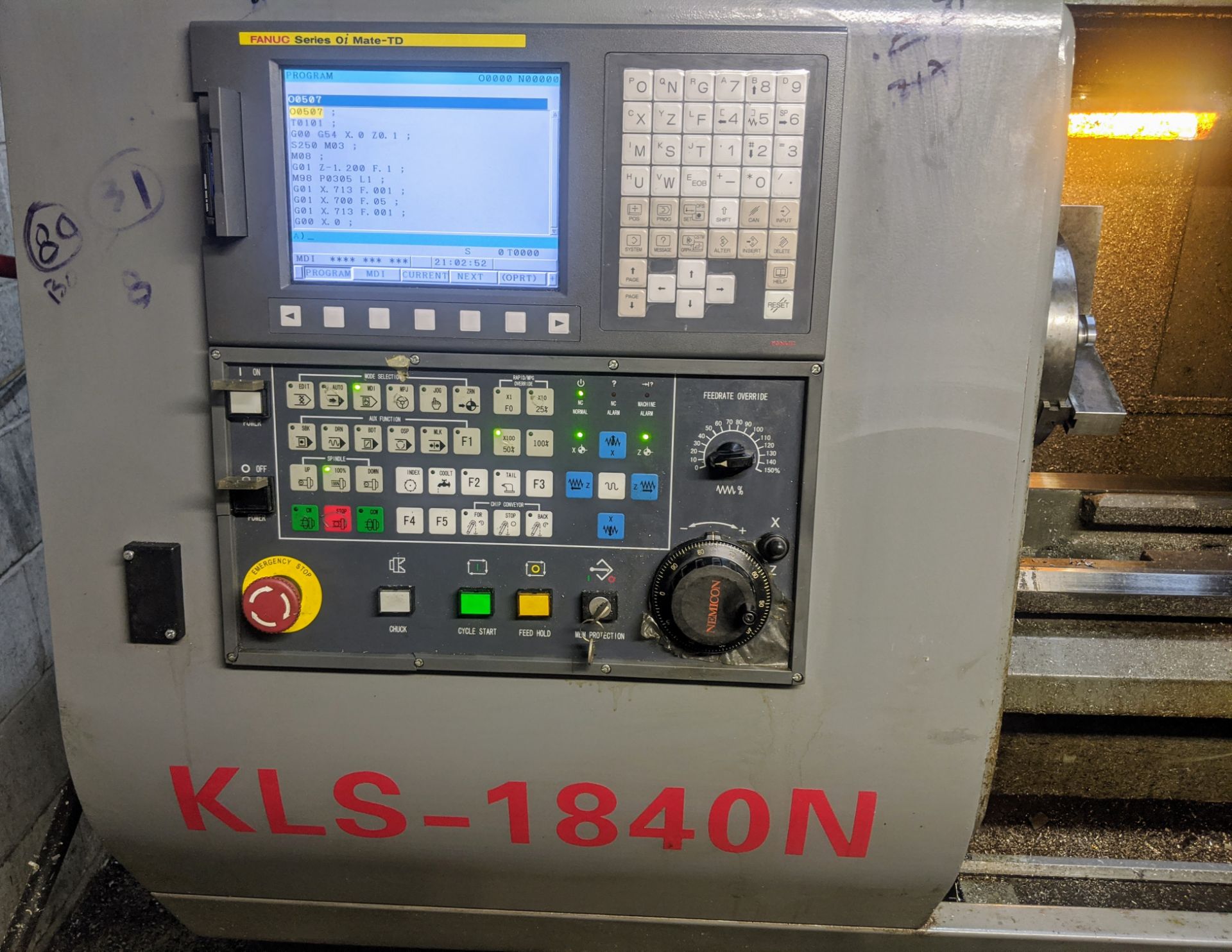 2016 KENT KLS-1840N CNC Lathe, Fanuc Series Oi Mate-TD CNC Control, 10” 3-Jaw Chuck, Tailstock, 7- - Image 5 of 9