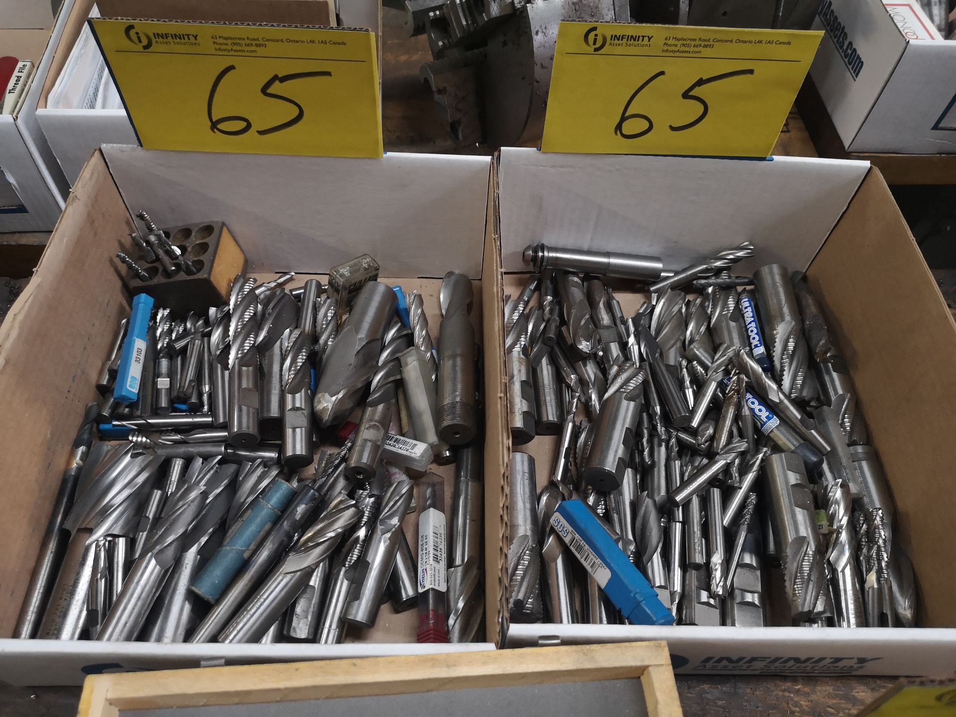 LOT ASST. HSS AND CARBIDE END MILLS (2 BOXES)