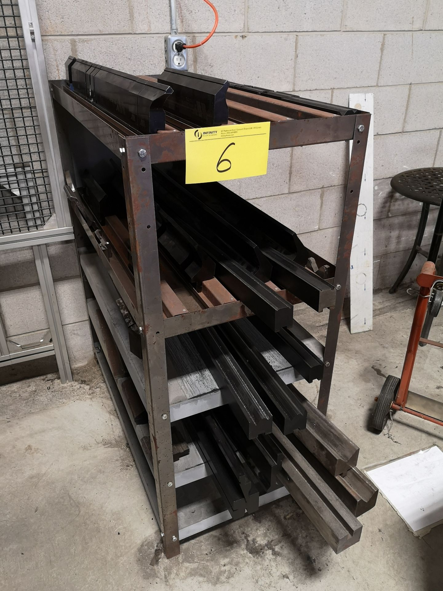 LOT OF ASST. PRESS BRAKE DIES AND BASES W/ RACK