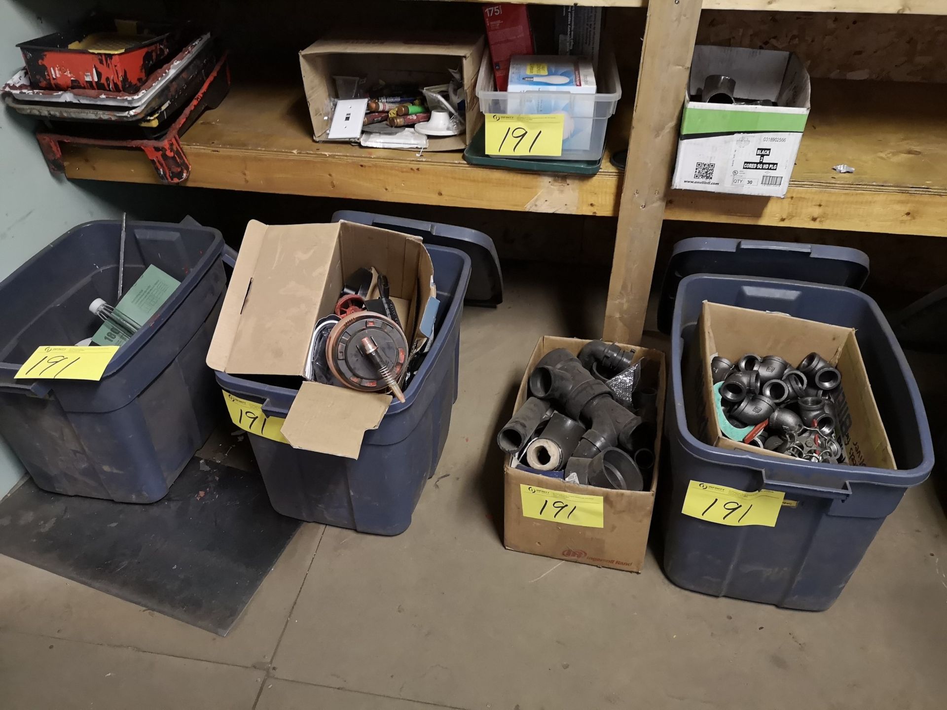 LOT OF ASSORTED ELECTRIC, PLUMBING, PAINITNG SUPPLIES W/CABINET