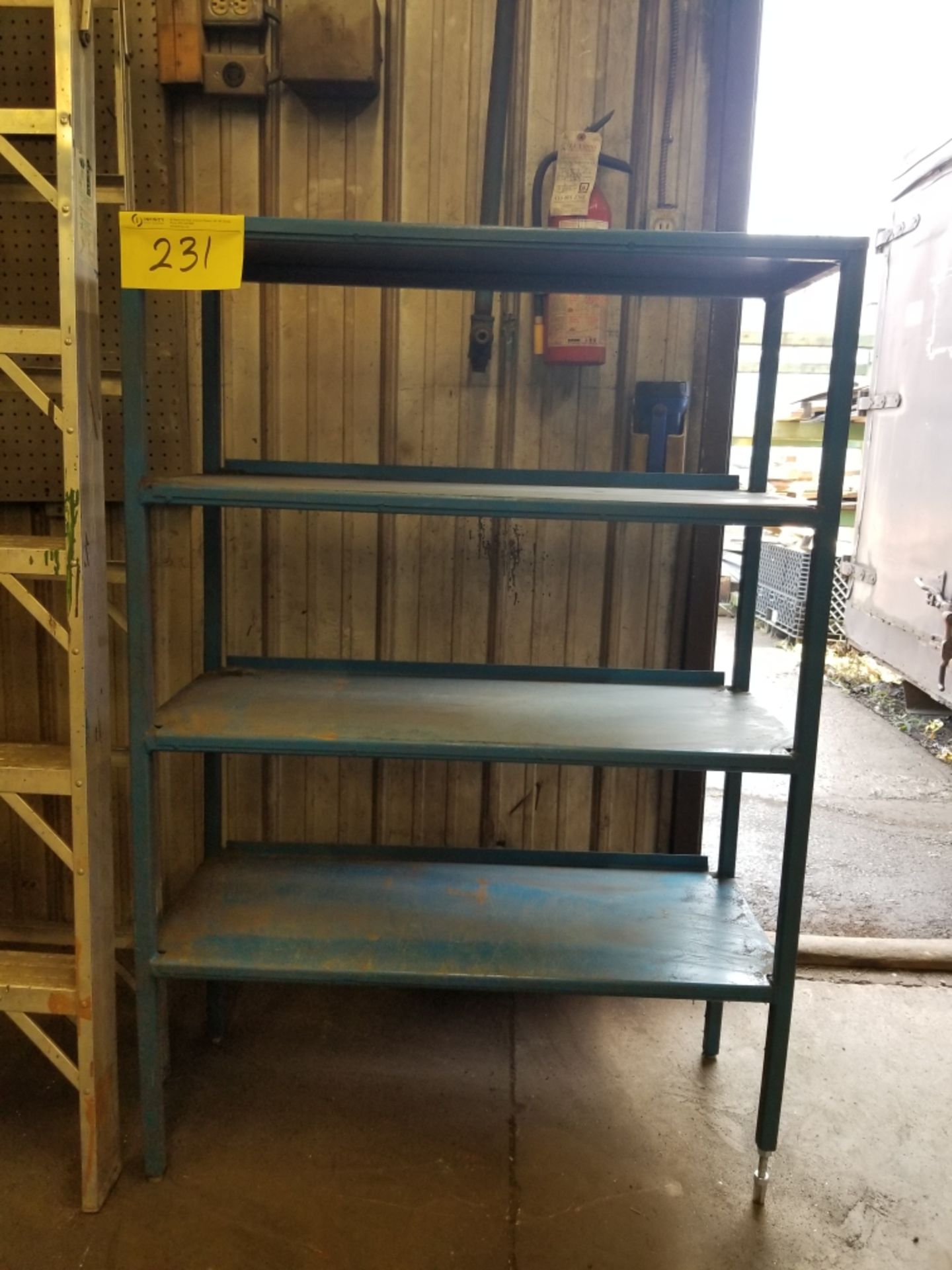 STEEL SHELF 36"W X 12"D X 53"H W/ SMALL STORAGE CABINET