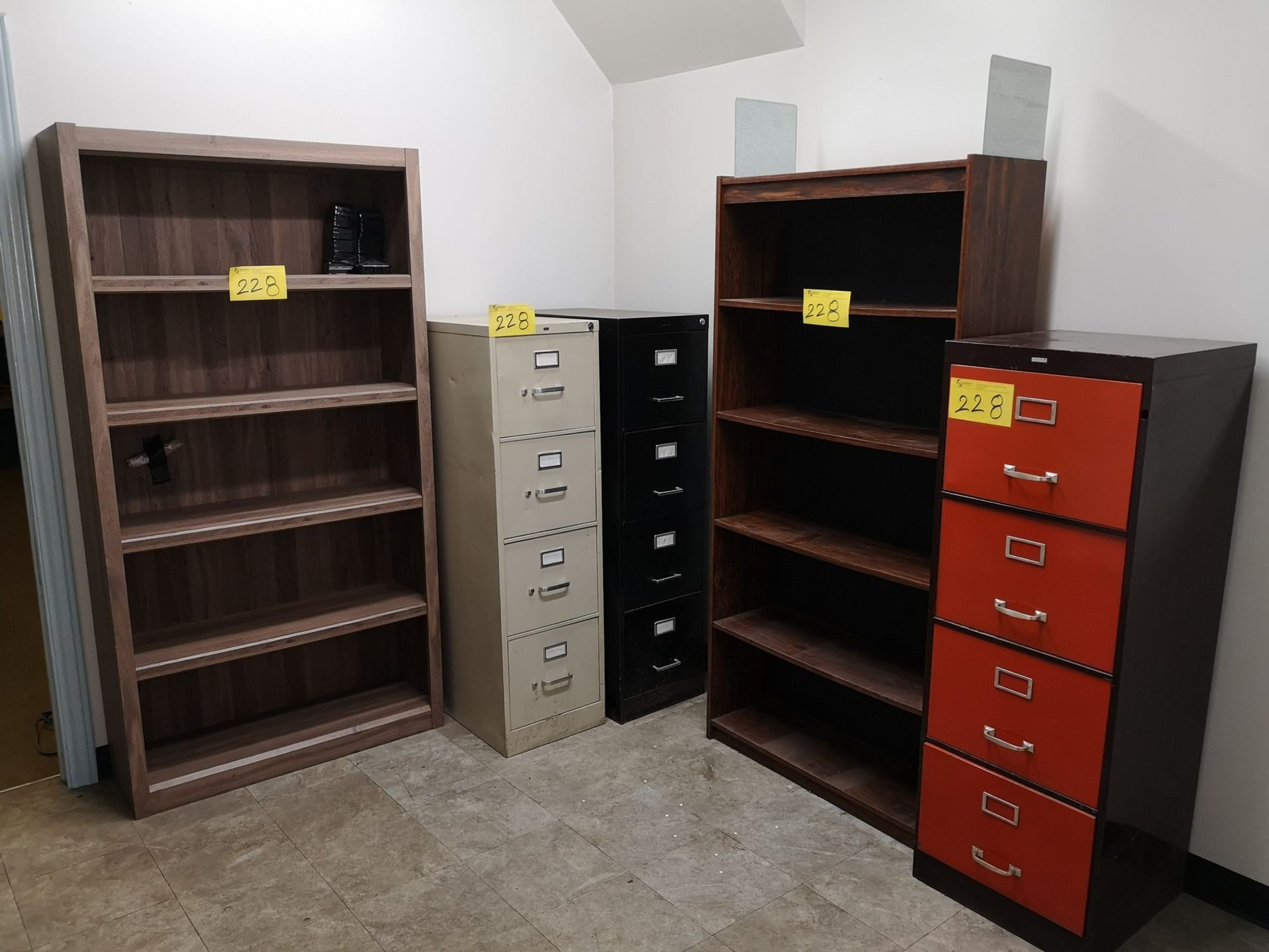 (3) 4 DOOR FILE CABINETS, BOOK SHELVES