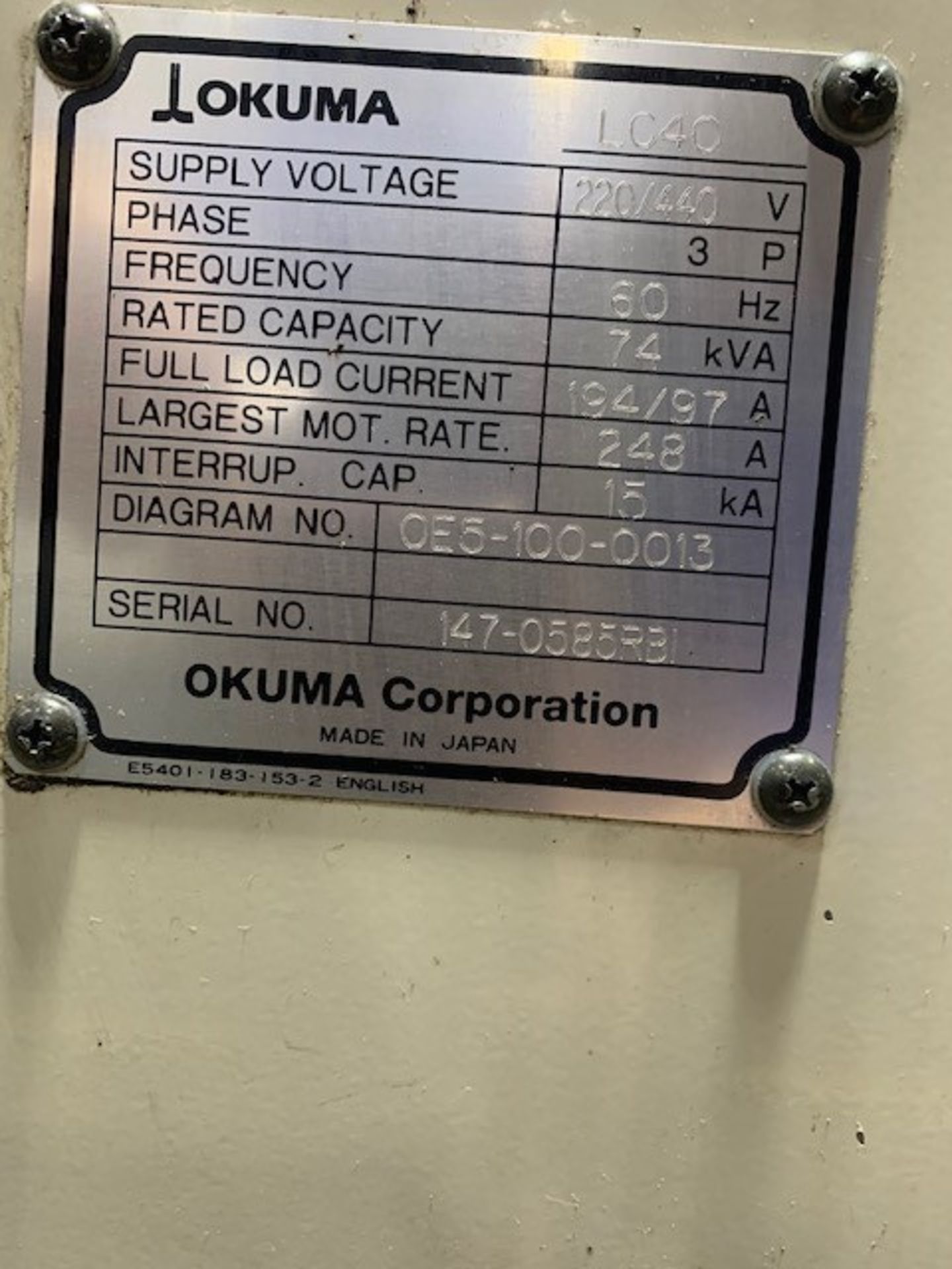 1982 OKUMA LC 40 LATHE, ASST #: PC0005434 - Image 4 of 4