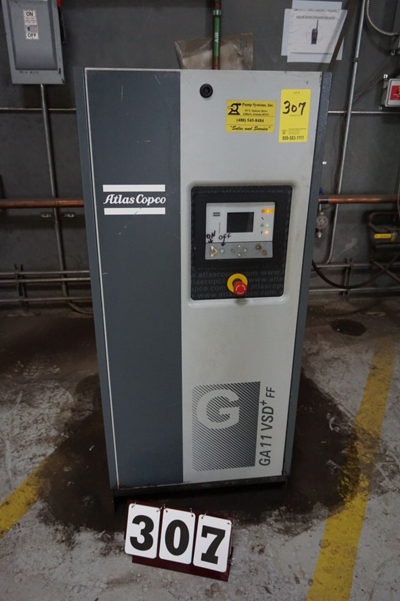 ATLAS COPCO AIR COMPRESSOR, MDL:GAIIVSD+FF, TYPE: OAIIVSD, 15HP