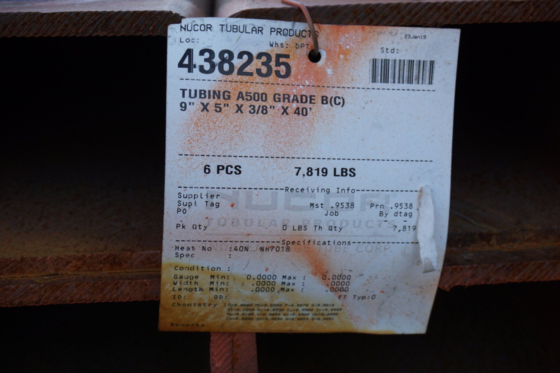 (28) 8" X 8" X 1/2" TUBING, 48' LG, (7) 9" X 5" X 3/8" X 40' LG RECTANGULAR TUBING, (9) 4" X 3" 3/8" - Image 4 of 6