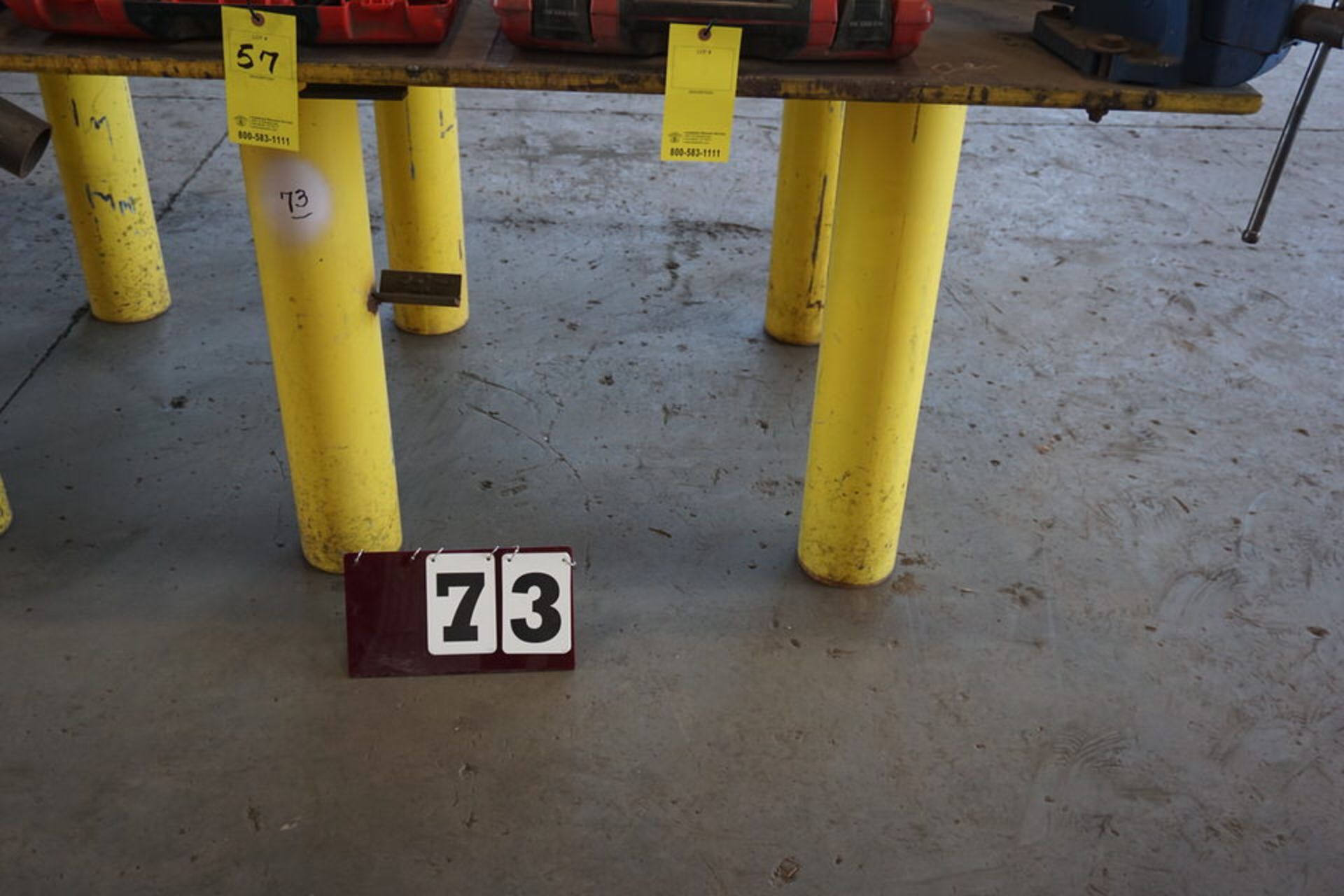 STEEL WORK TABLE W/ VISE, 5' X 5'