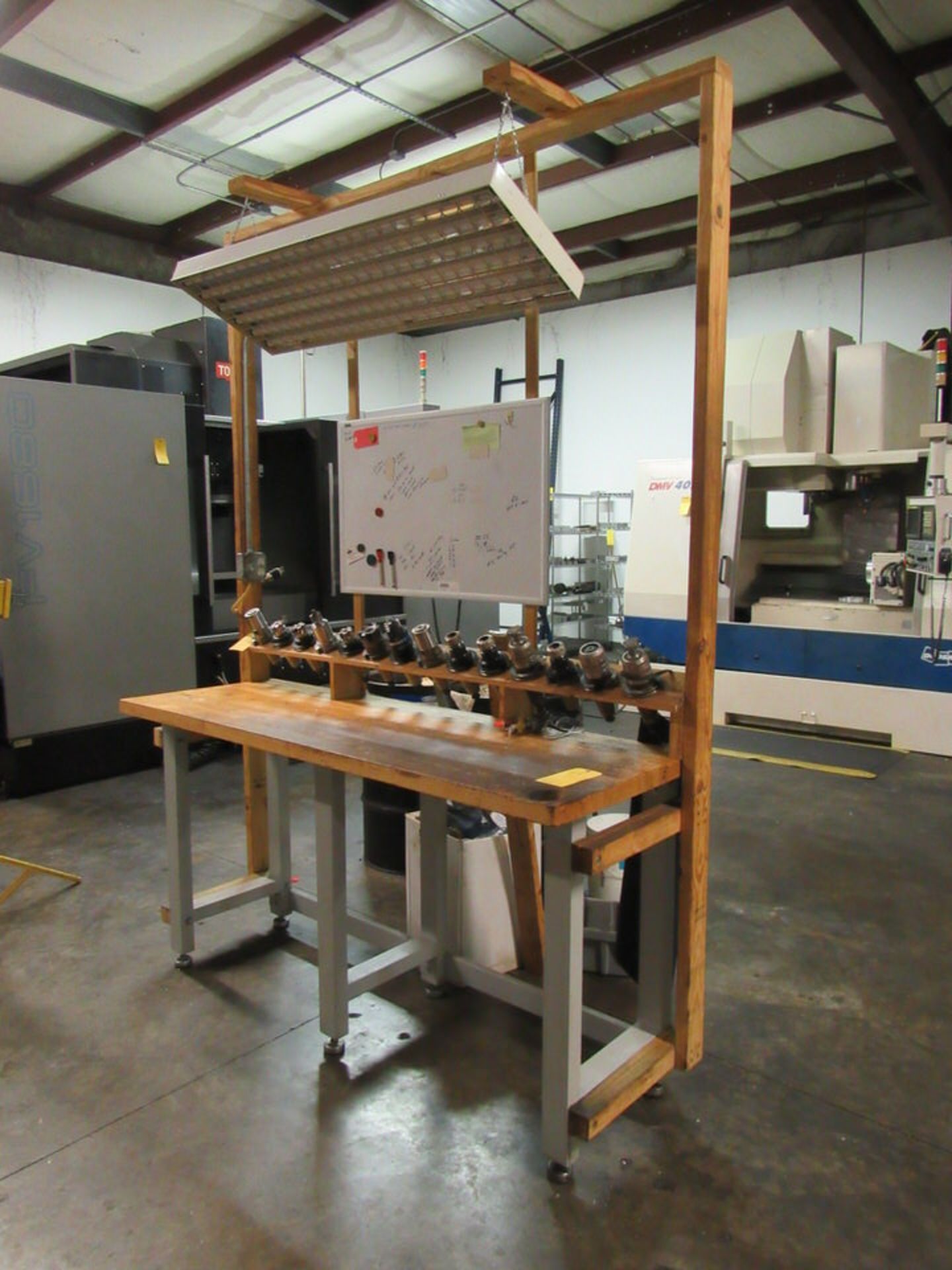 Machinist's Work Station, 25" x 72" x 38-1/2" high wooden table, 14 tool holding stations, white - Image 2 of 3