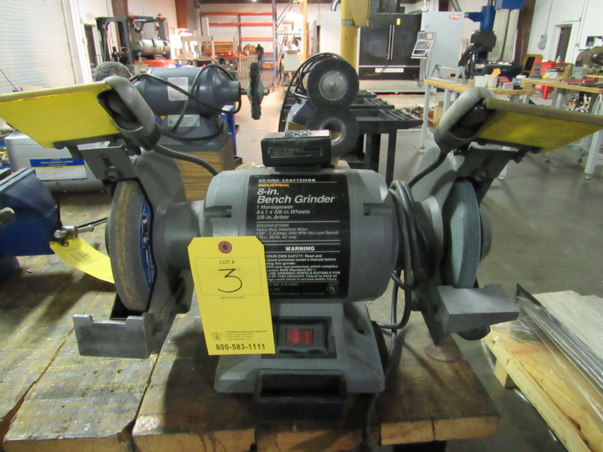 8" Craftsman Model 319.19063 Double End Bench Grinder, 8" dia. x 1" x 5/8" arbor grinding wheel,