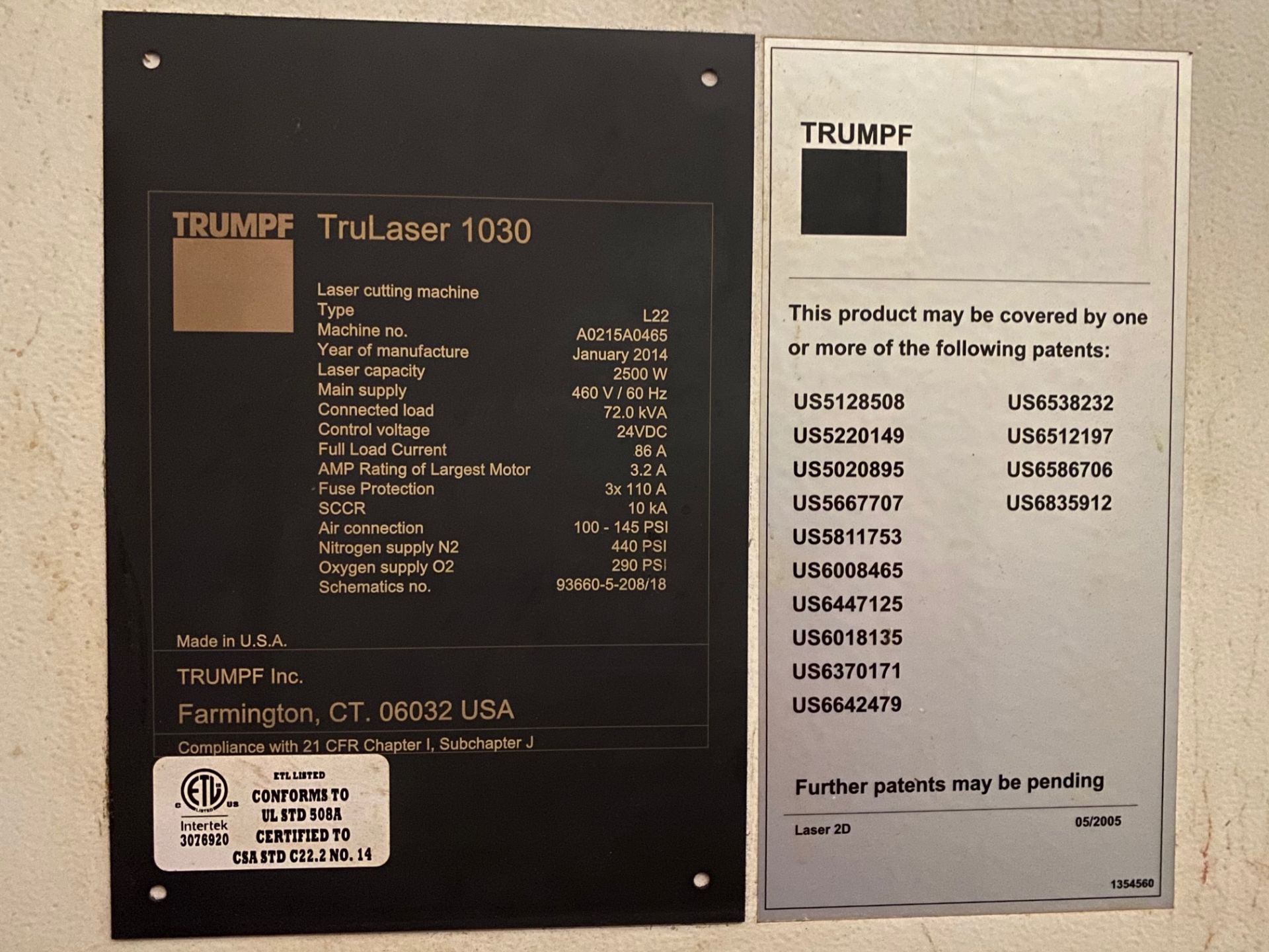 2014 TRUMPF TRU LASER 1030 CO2 LASER SYSTEM, TYPE: L22, 2500 WATT, 7,872 BEAM ON HOURS, 5' X 10' - Image 4 of 5