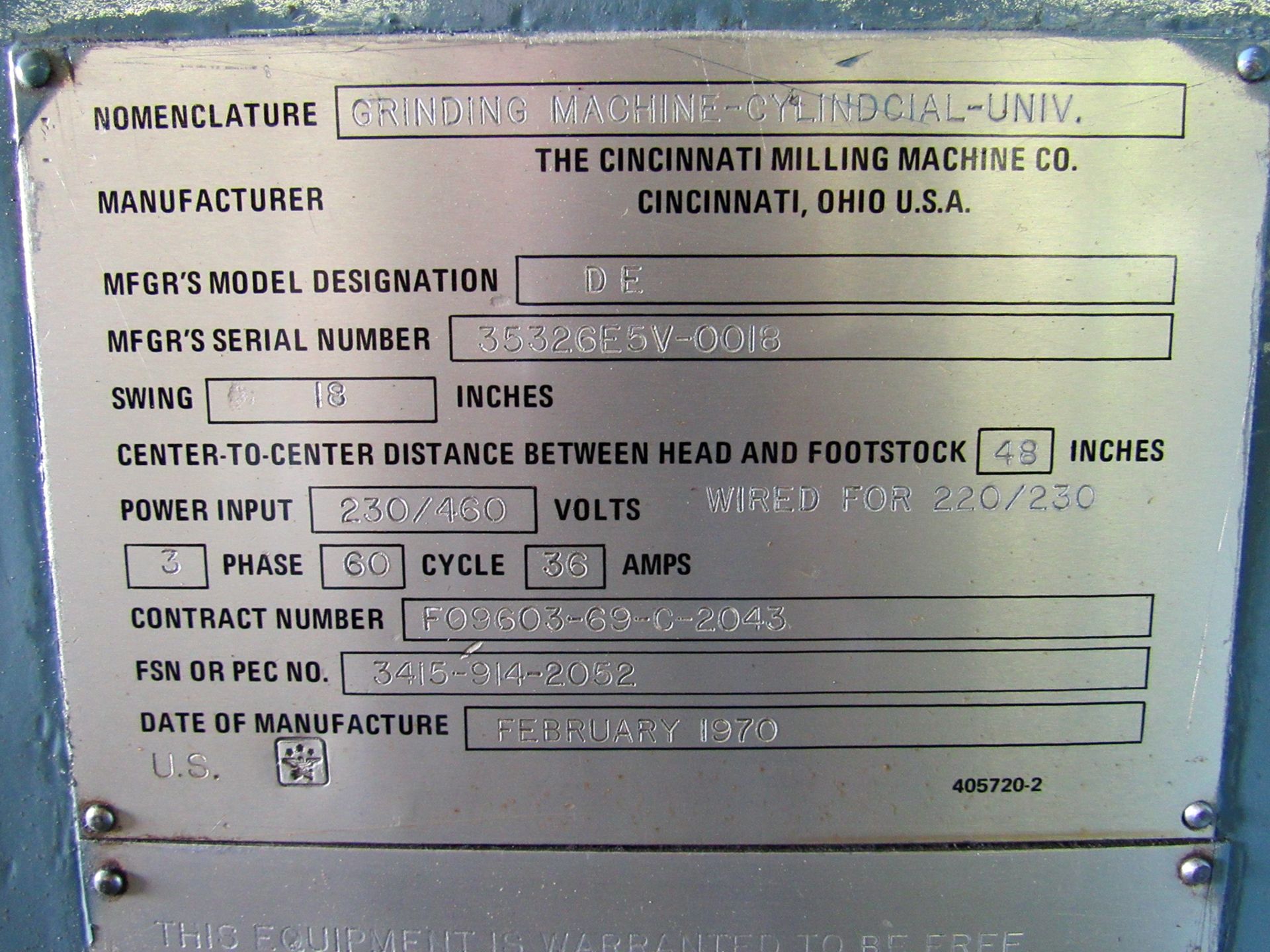 CINCINNATI MODEL DE UNIVERSAL CYLINDRICAL GRINDER - Image 17 of 17