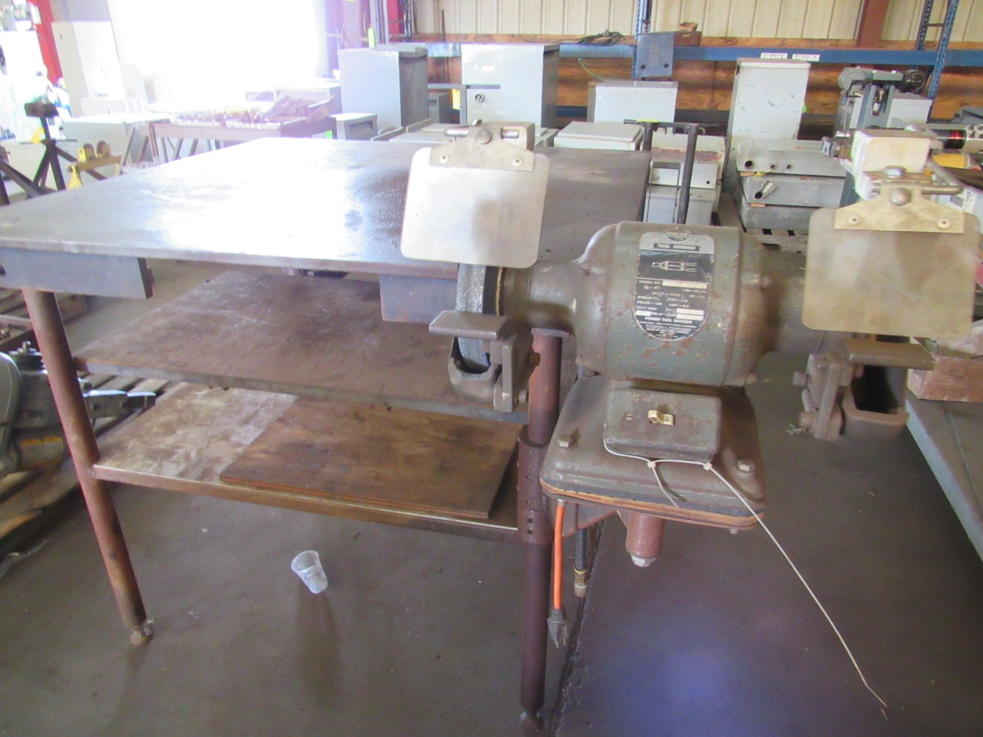 Heavy Duty Metal Table with Vise, Grinder and moveable work station - Image 2 of 3