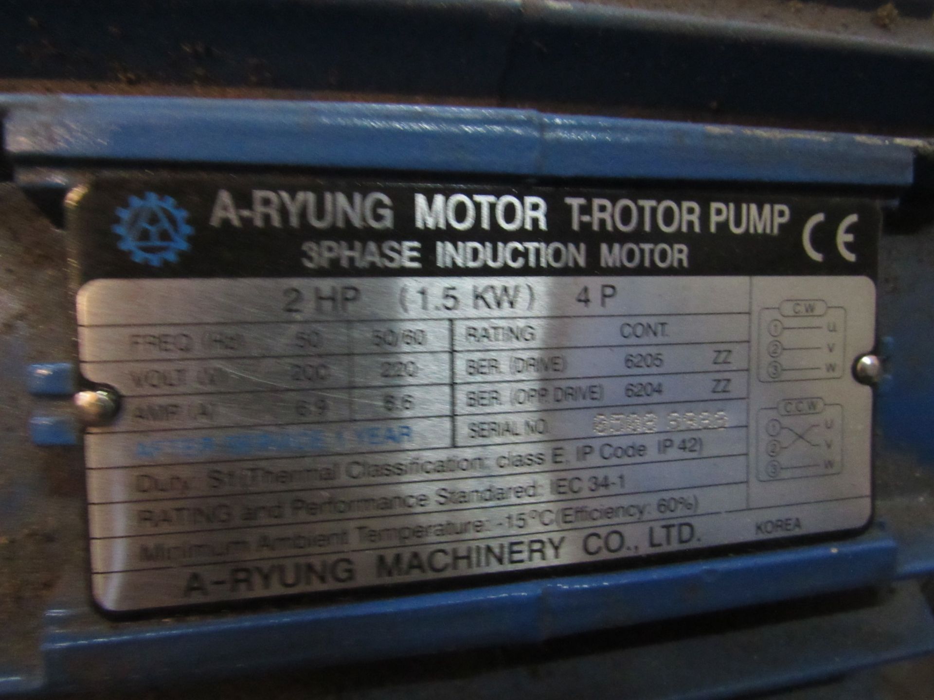 A-Ryung Motor T-Rotor Pump 3 PH Induction Motor - Image 2 of 3