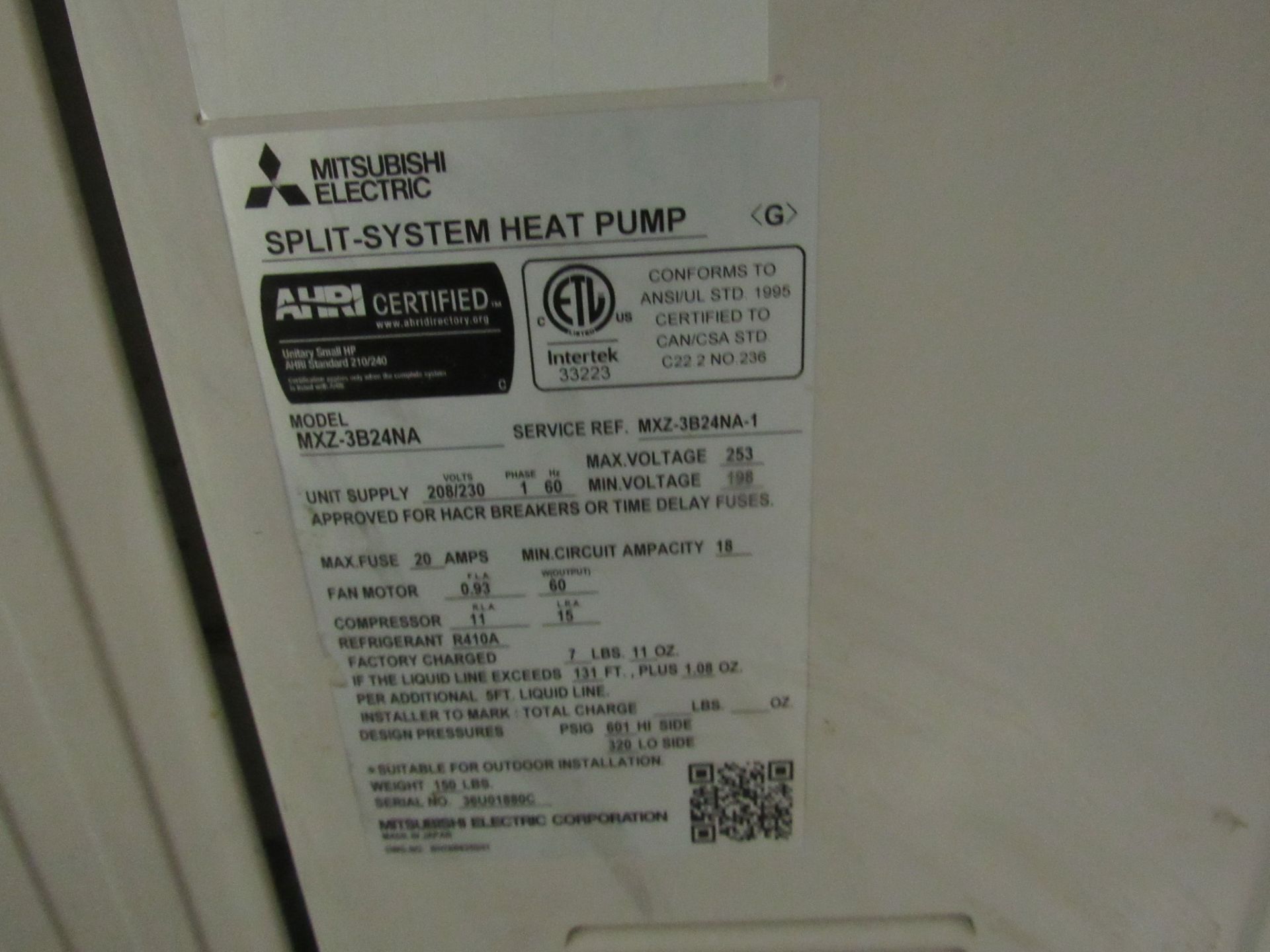 Lot of 3: Mitsubishi Split System Heat Pump, Model MXZ-3B 24 NA - Image 4 of 4