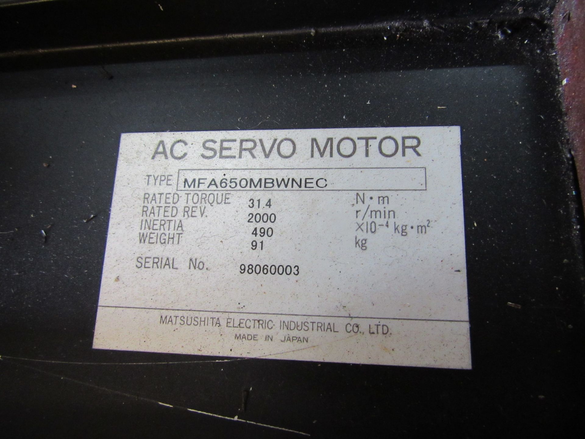 Matsushita Electric Industial (Shibaura), AC Servo Motor Model MFA650MBWNEC - Image 4 of 4