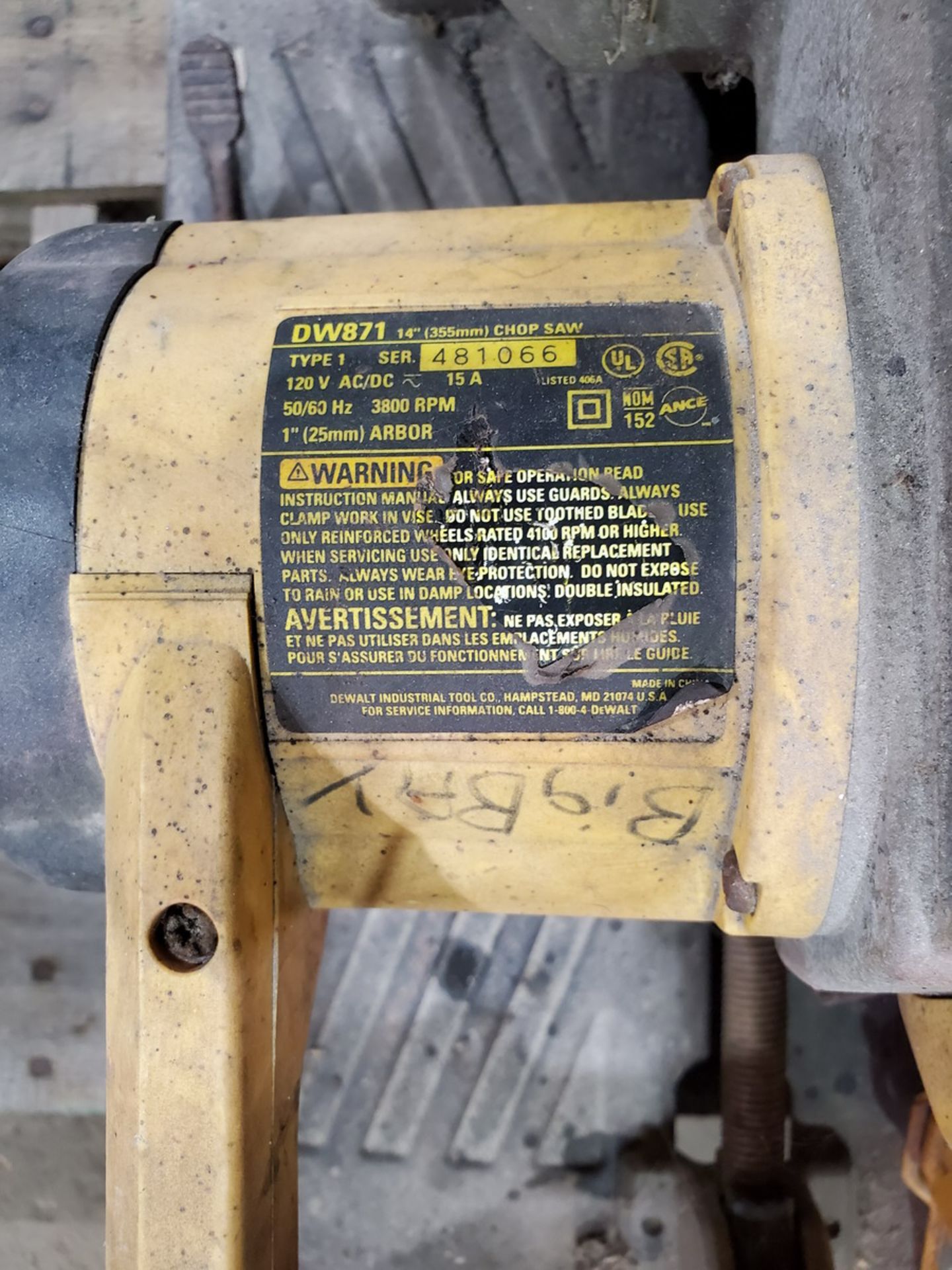 Dewalt DW871 14" Chop Saw 15A, 120V, 50/60HZ - Image 3 of 3