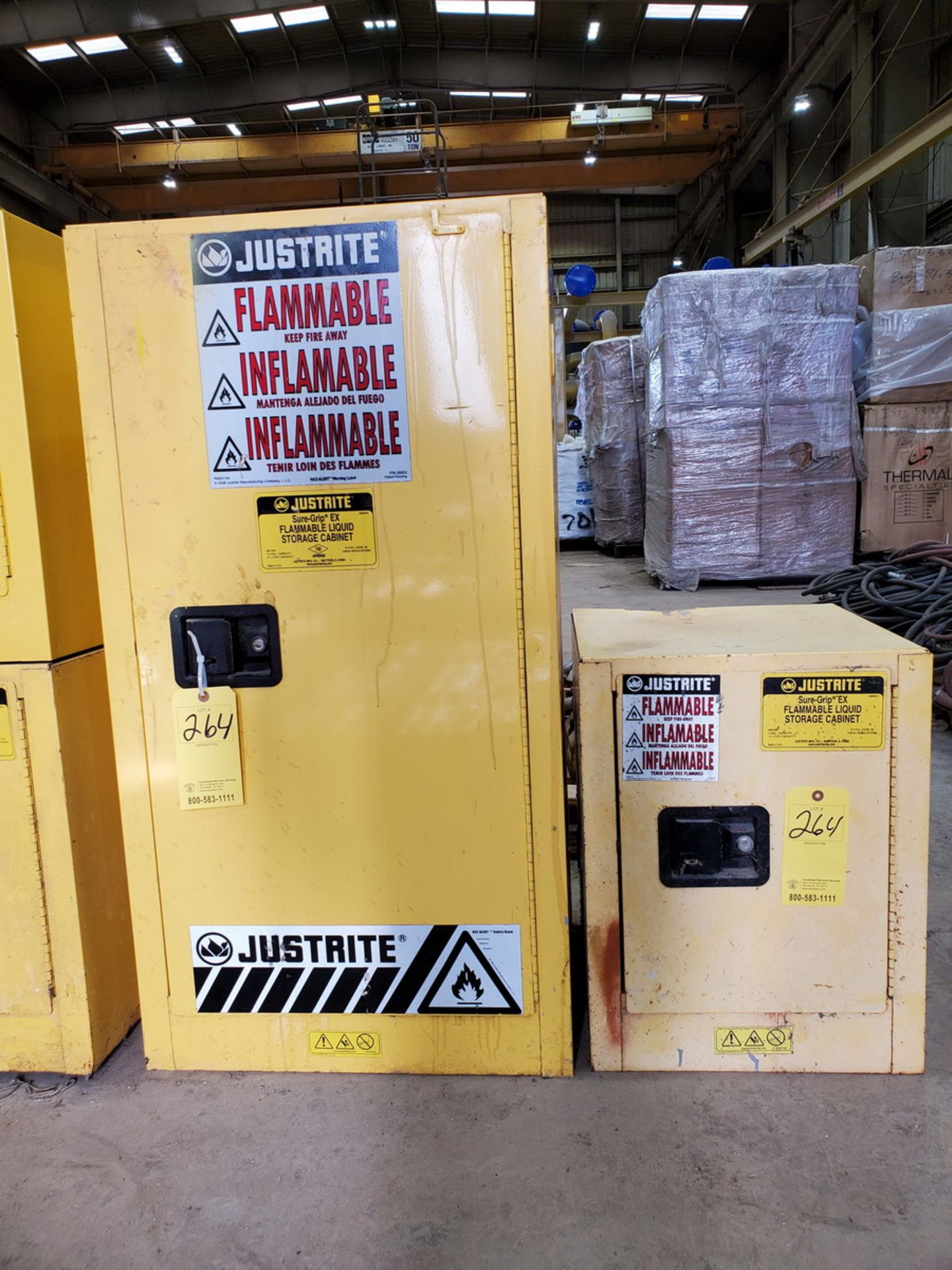 Justrite (2) Flammable Liquid Storage Lockers (1) 18"x23"x44"H 15gal Cap.; (1) 17"x17"x22-1/2"H 4gal