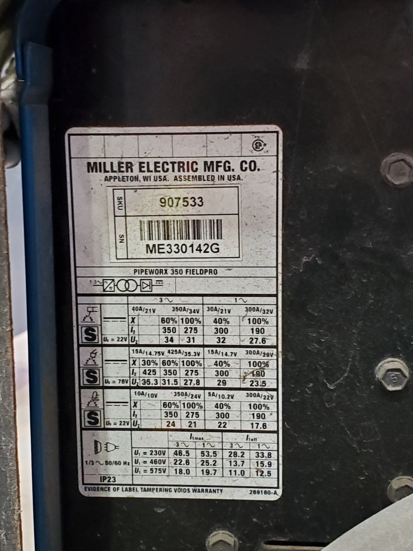Miller Pipeworx 350 FieldPro Multiprocessing Welder 350A, 230/575V, 50/60HZ, 3PH - Image 5 of 6