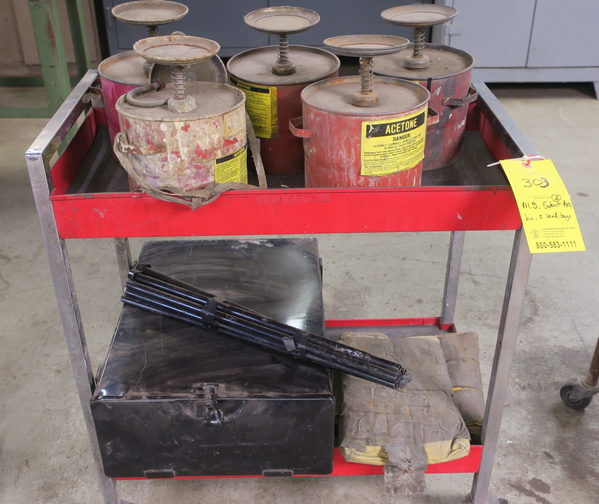 Cart with 5 Solvent Pots, Bin, 2 Lead Bags