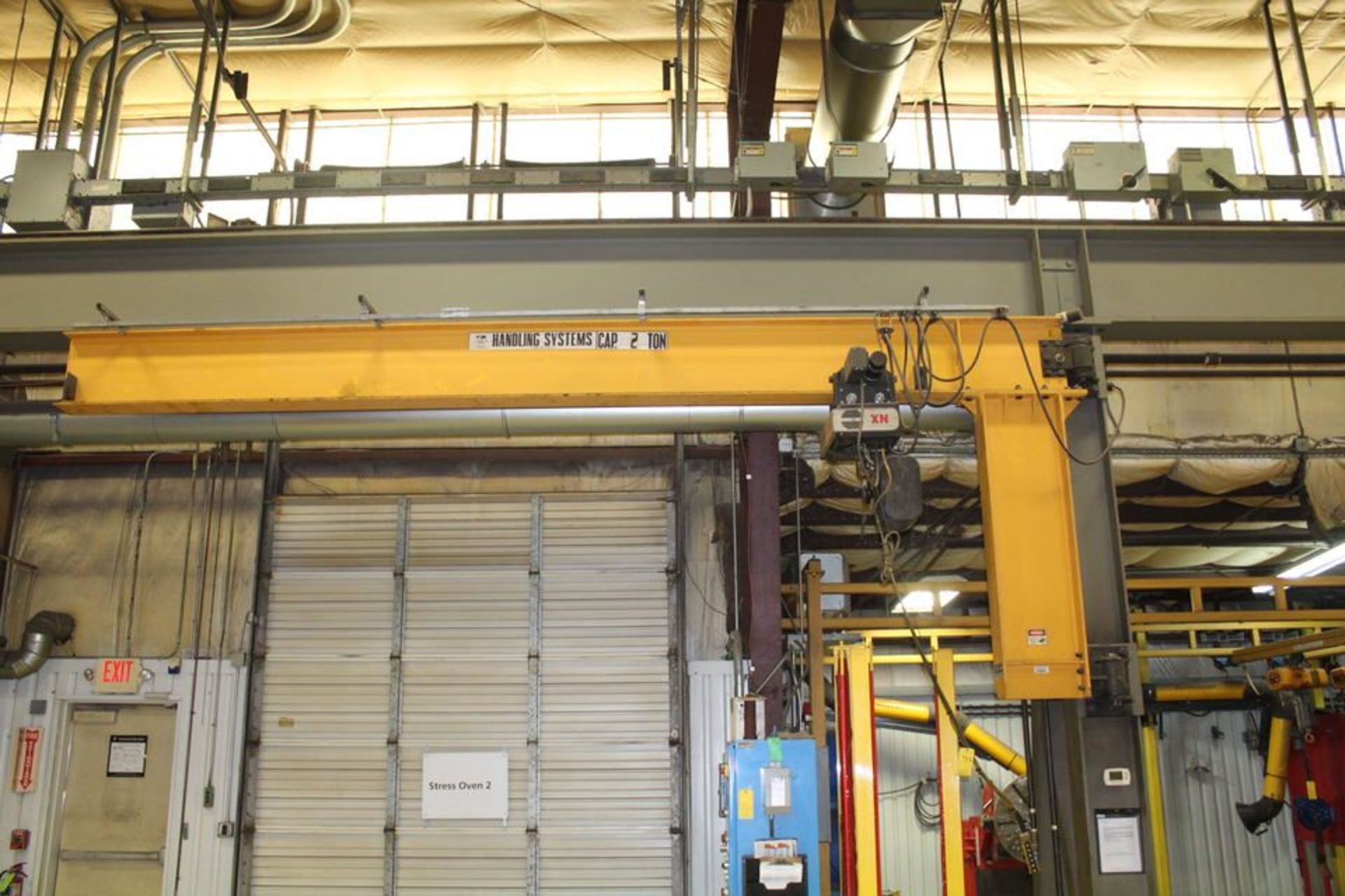 HANDLING SYSTEMS 2 TON COLLUMN MOUNTED JIB CRANE, 12'H X 18' R W/ KONECRANE 2 TON HOIST, PENDANT