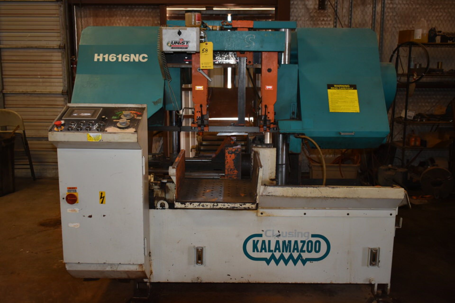 2013 KALAMAZOO AUTO-MATIC SAW, MDL: H1616 NC, W/ APPROX 22' INFEED CONVEYOR