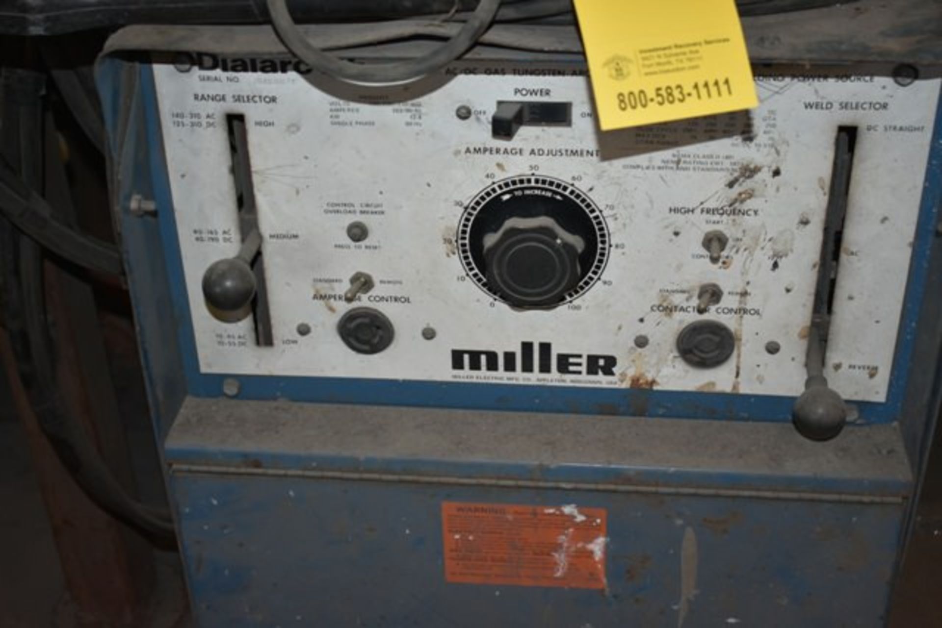 MILLER DIALARC HF AC/DC GAS TUNGSTON ARC OR SHIELDED METAL POWER SOURCE - Image 2 of 3