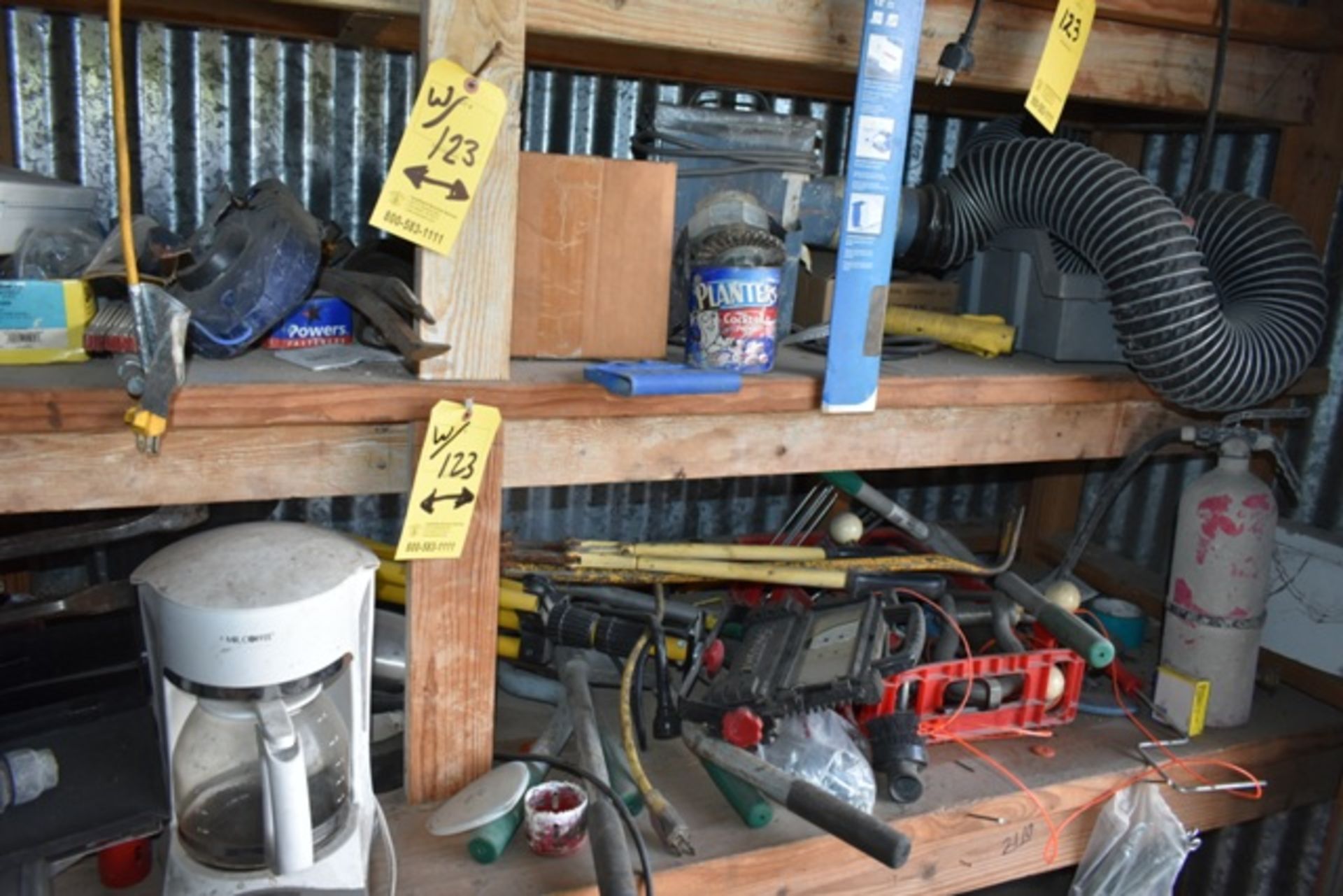 CONT OF SHELVES MARKED, SHOP LIGHTS, PRY BARS, TOOLS, CUTTERS & MORE - Image 7 of 7